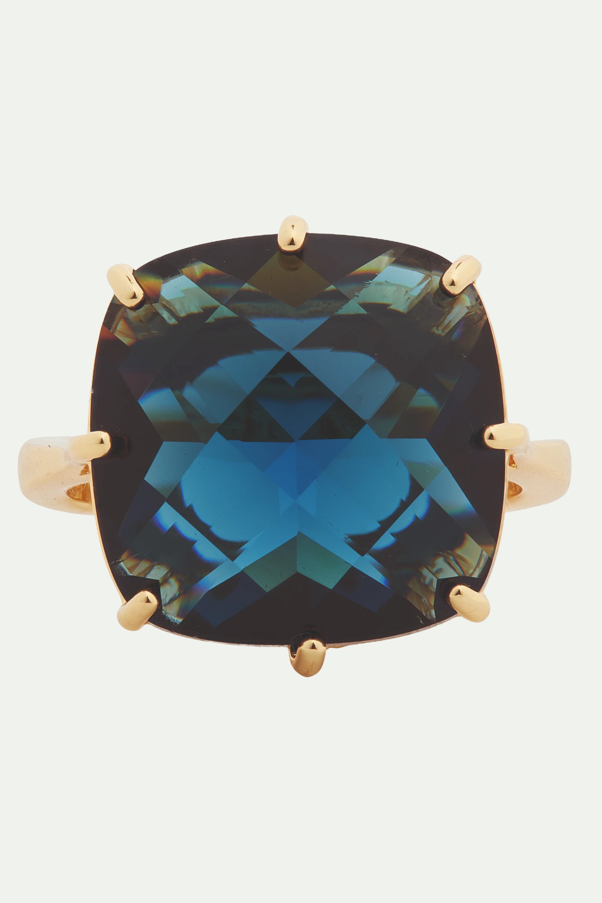 Ocean blue diamantine square solitaire ring
