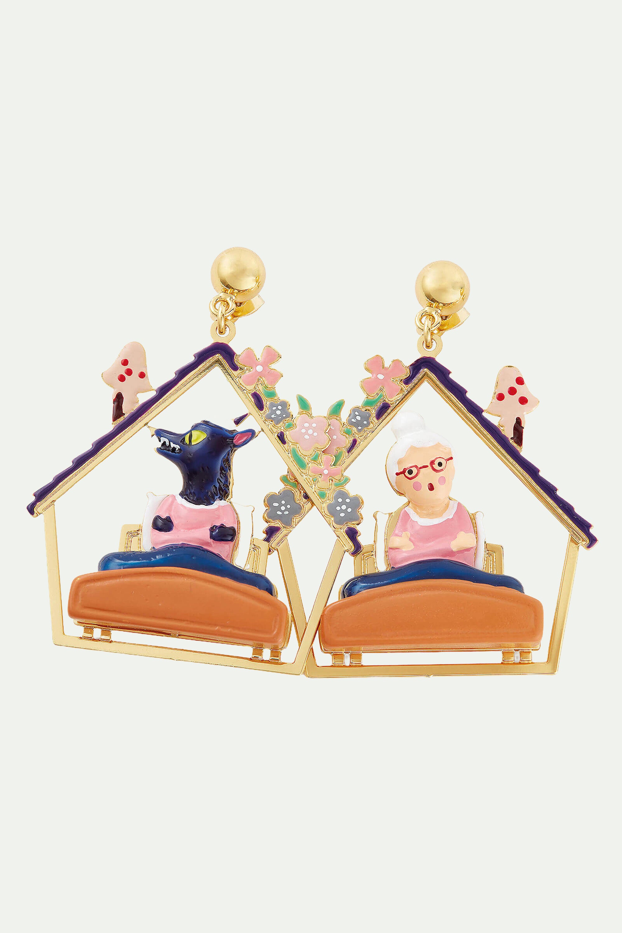 Grandmother and Big Bad Wolf clip-on earrings