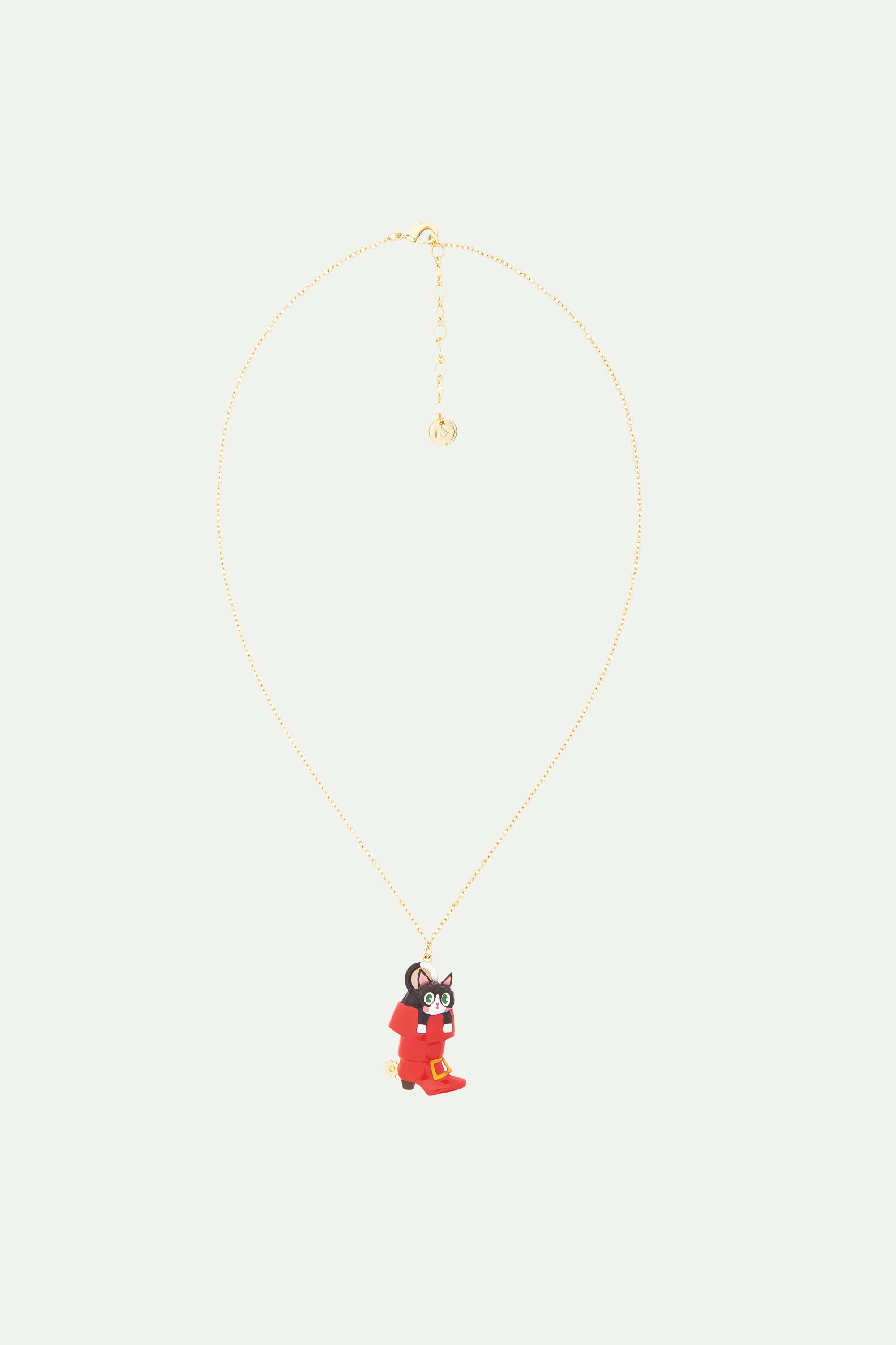 Charming cat in a red boot pendant necklace