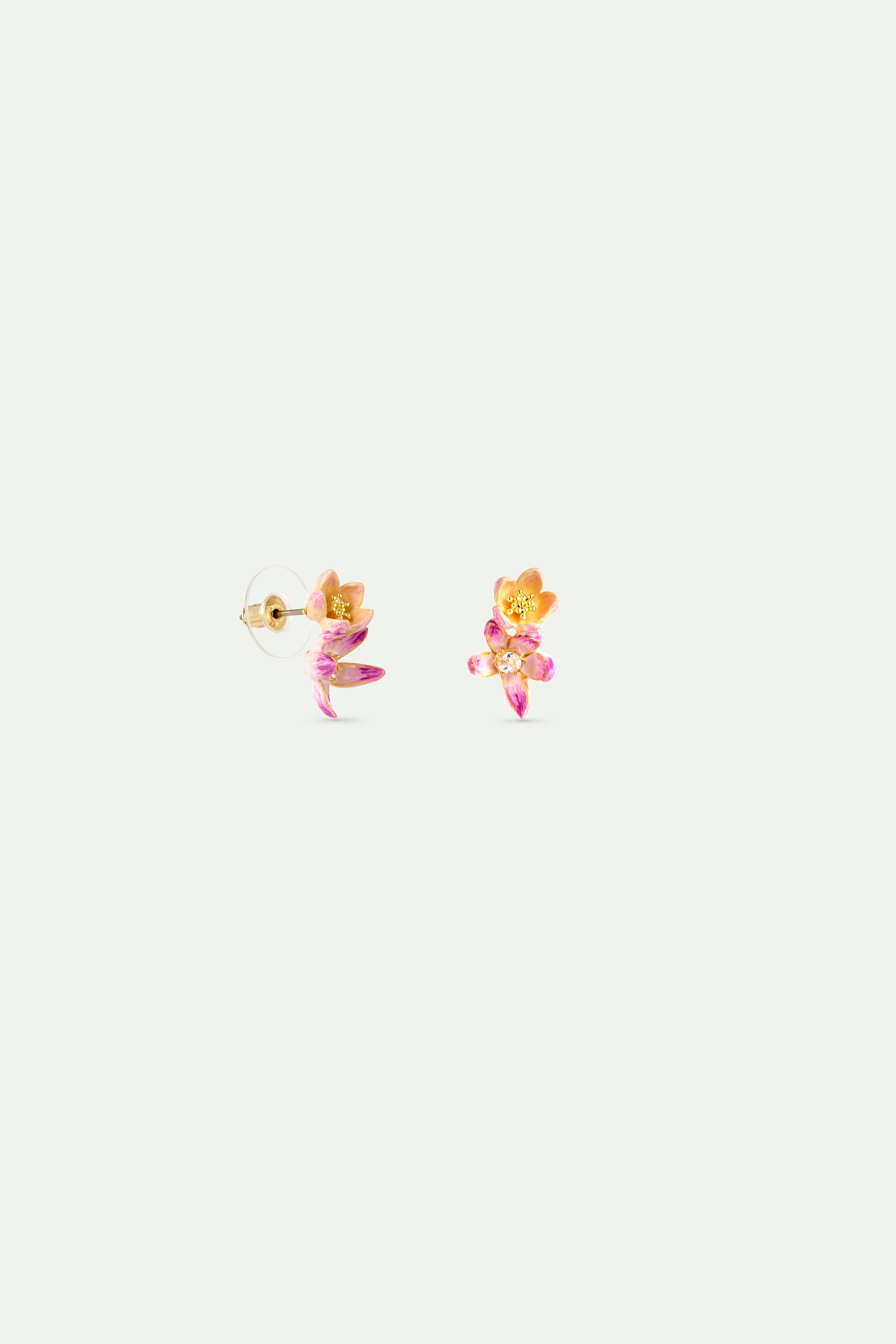 Boucles d'oreilles fleur d'hellébores roses et violettes et oxyde de zirconium