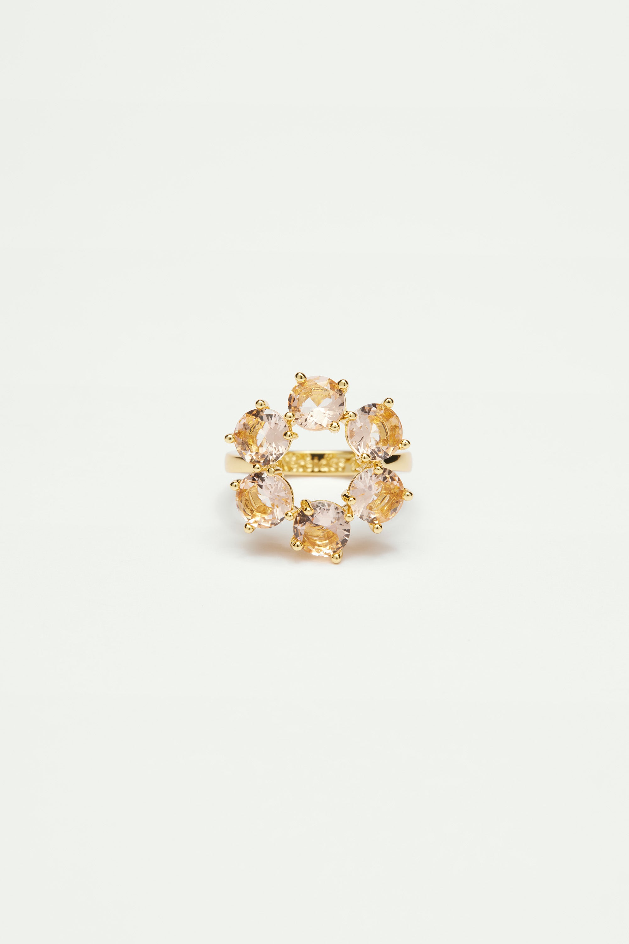 Apricot pink diamantine 6 stone fine ring