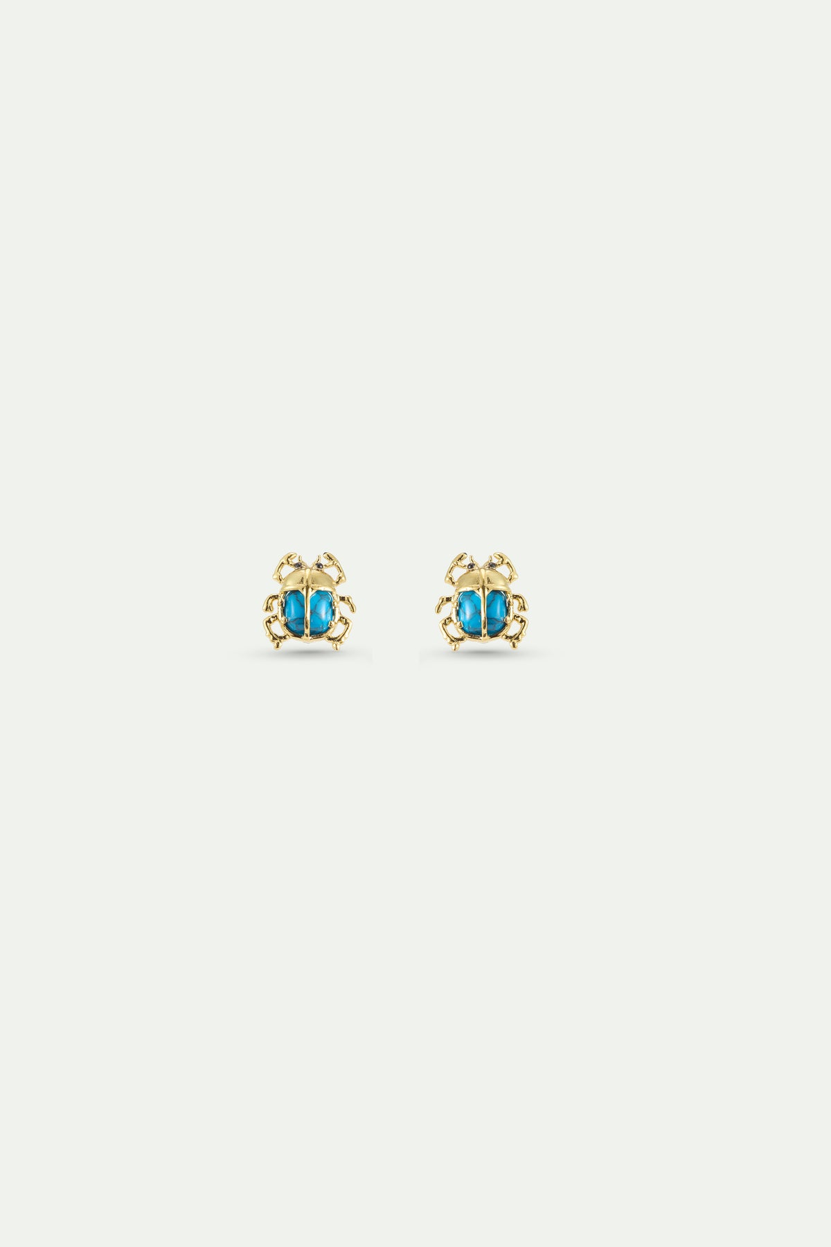 Turquoise and gold beetle post earrings