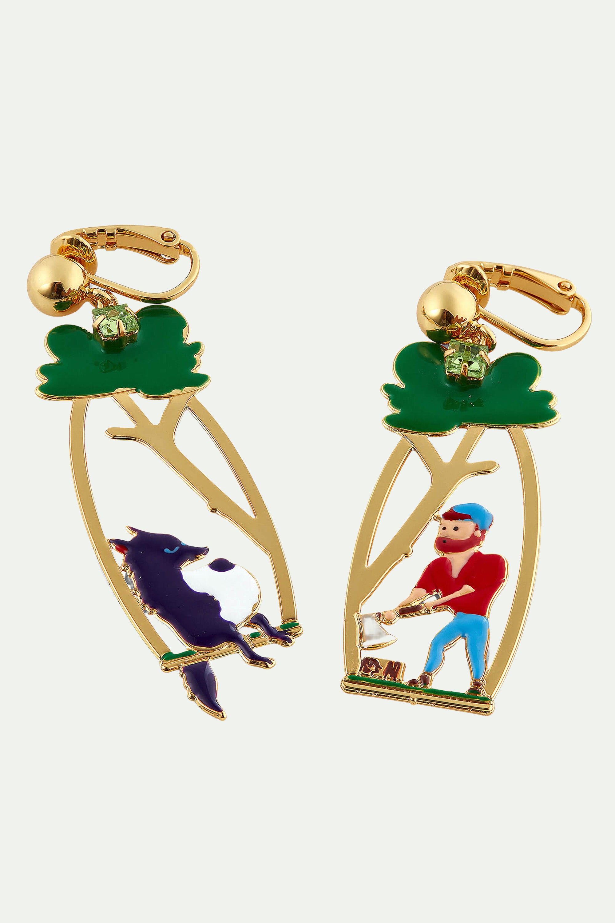 Woodsman and Big Bad Wolf clip-on earrings