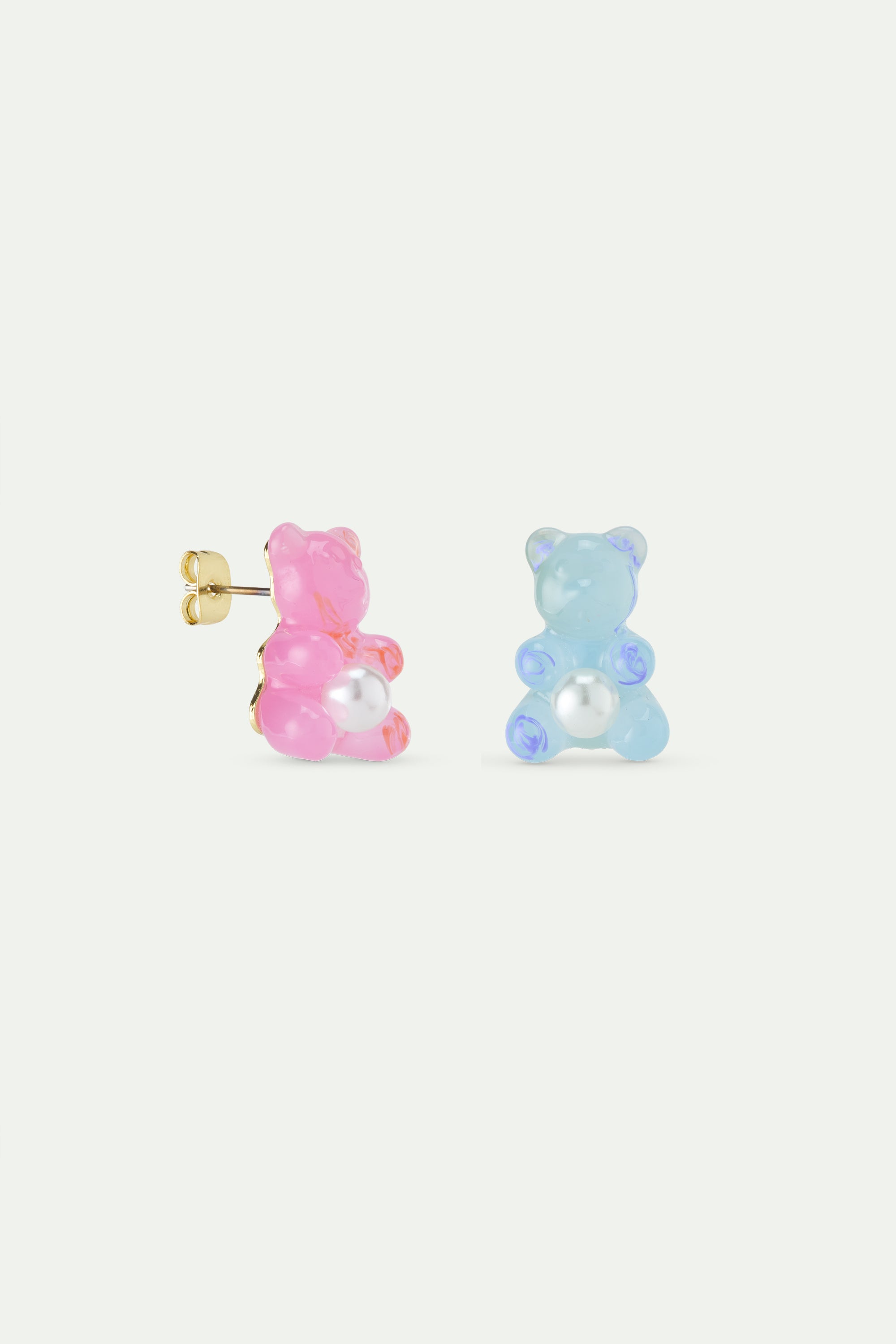 Blue teddy bear sweet, rose and white imitation pearl earrings