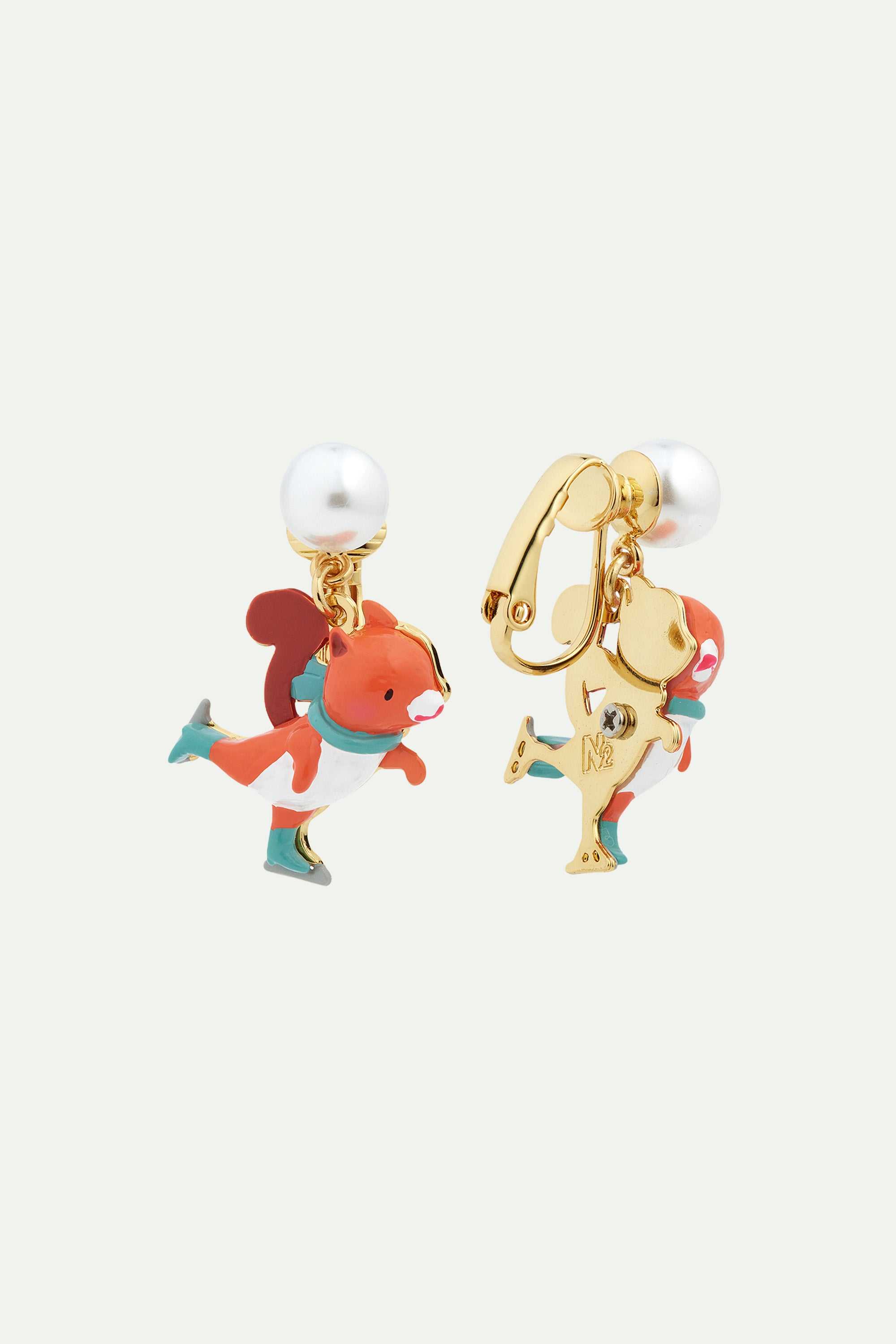 Ice skating squirrel clip-on earrings