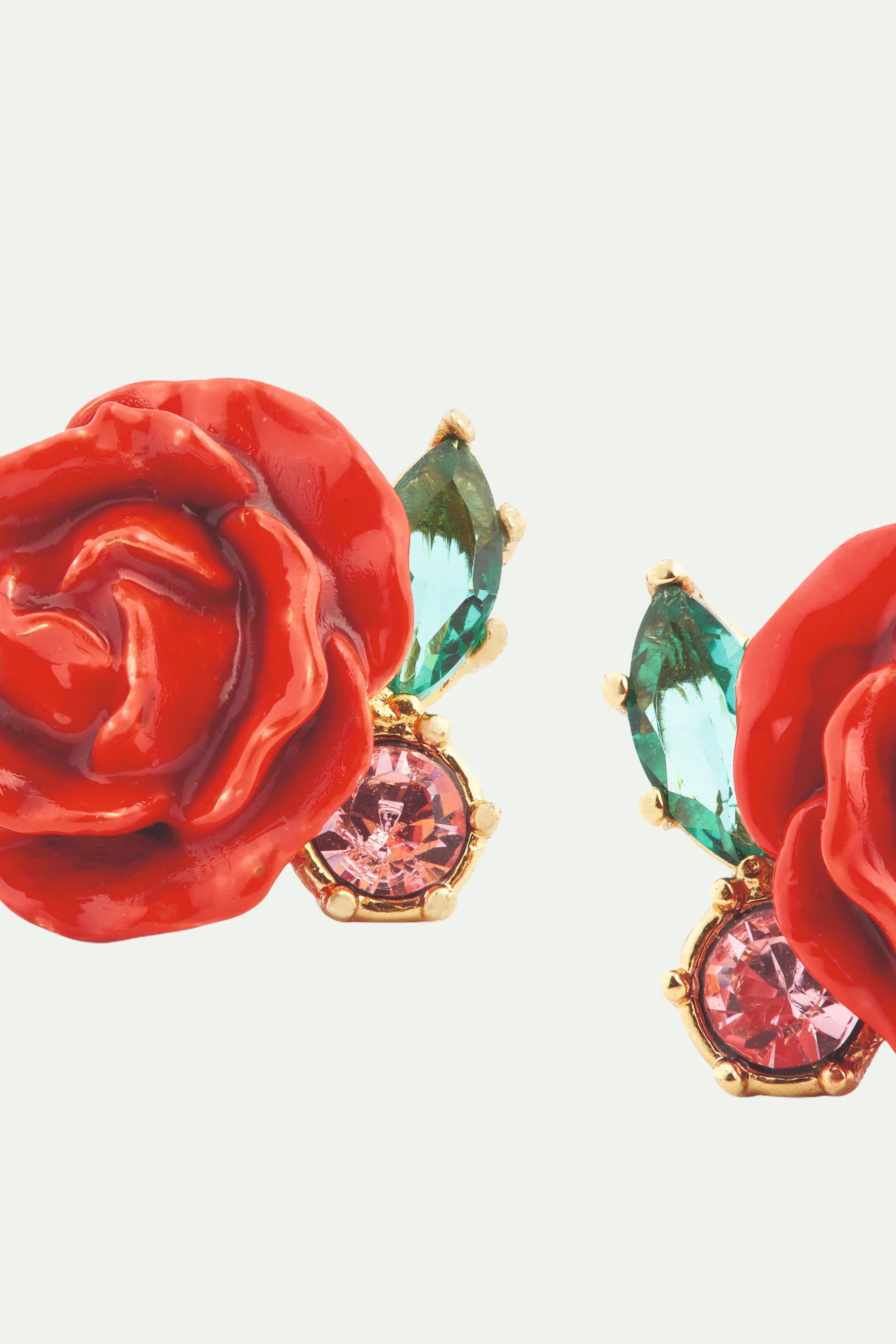 Red rose and pink crystal sleeper earrings