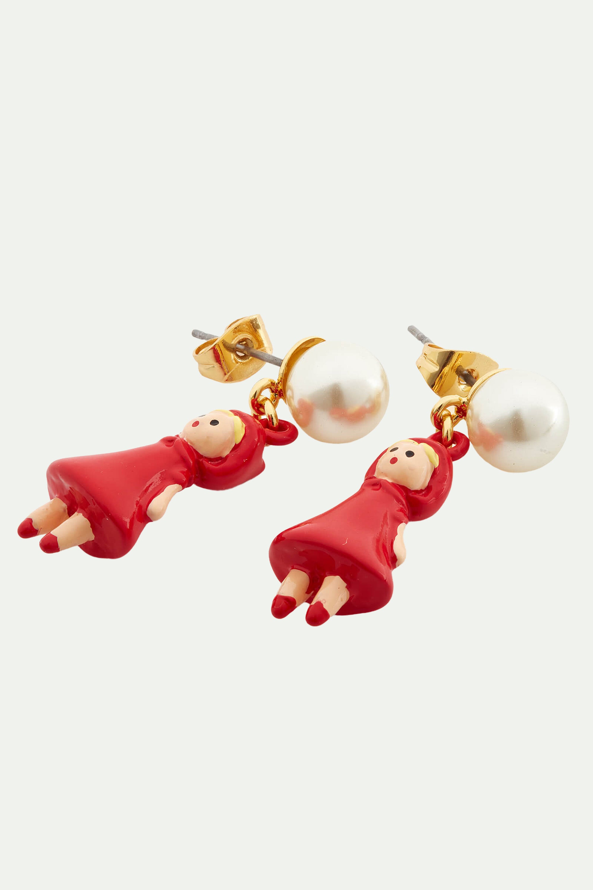Pearl and Little Red Riding Hood clip-on earrings
