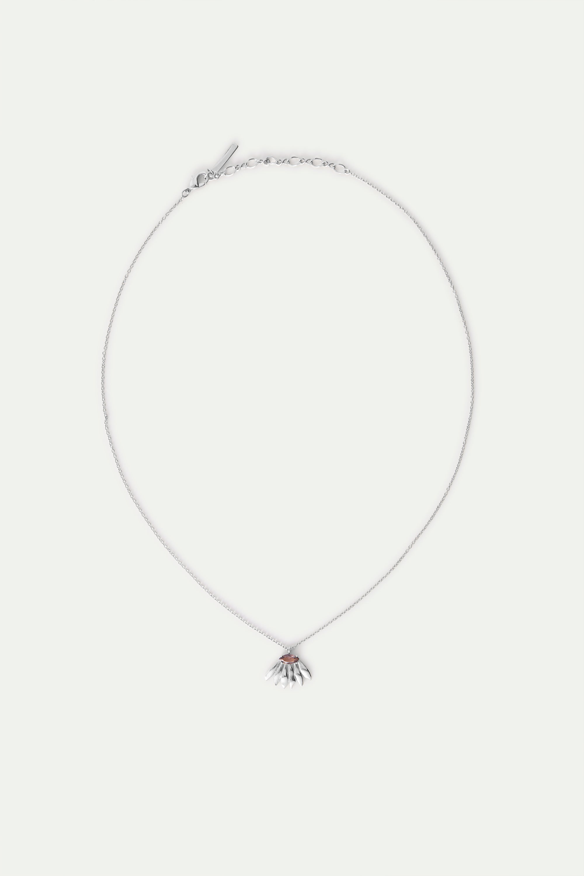 Collar colgante plateado flor de girasol y piedra violeta