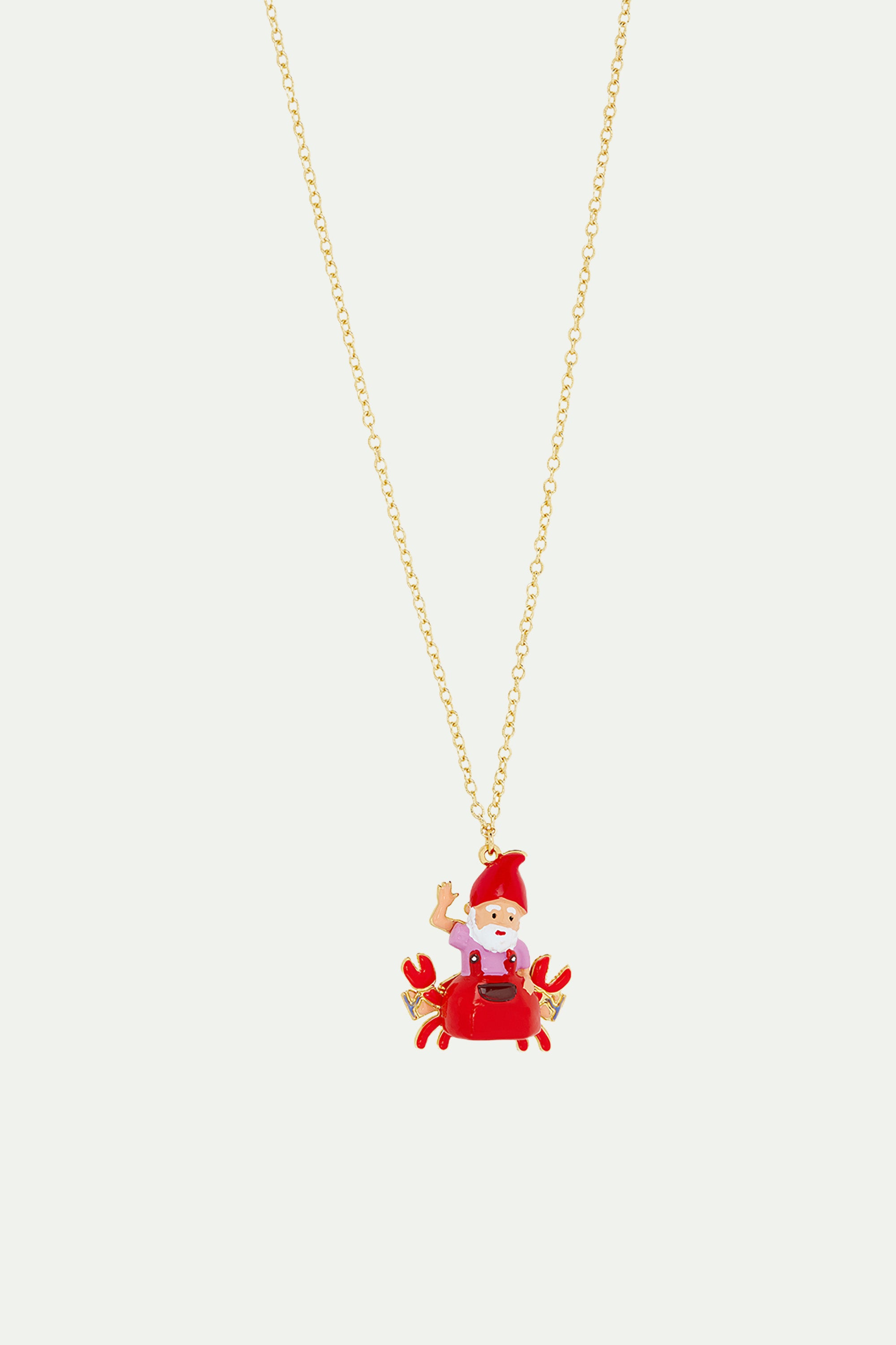 Collier pendentif nain de jardin et crabe rouge