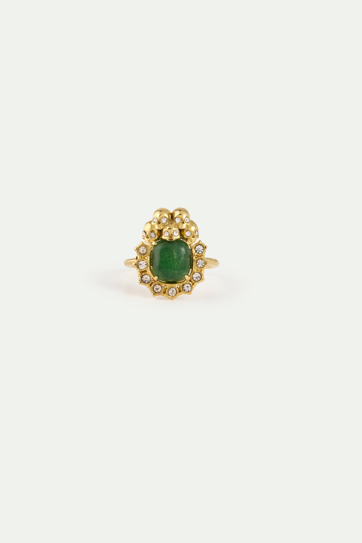 Bague aventurine verte, crânes et cristaux
