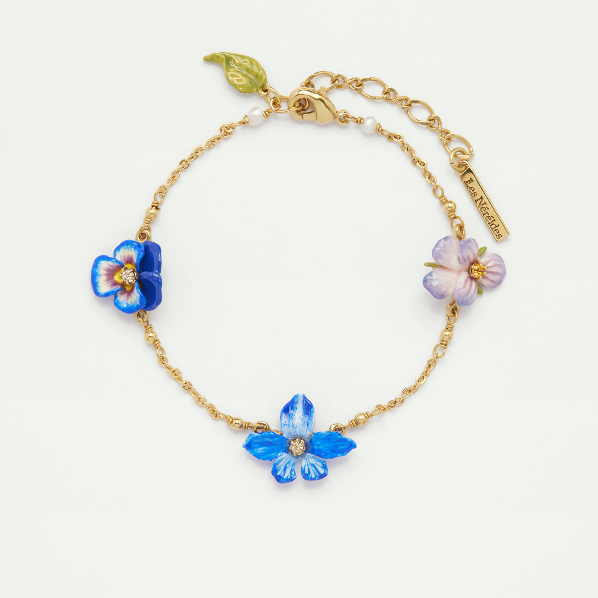 Violet and pansy thin link chain bracelet