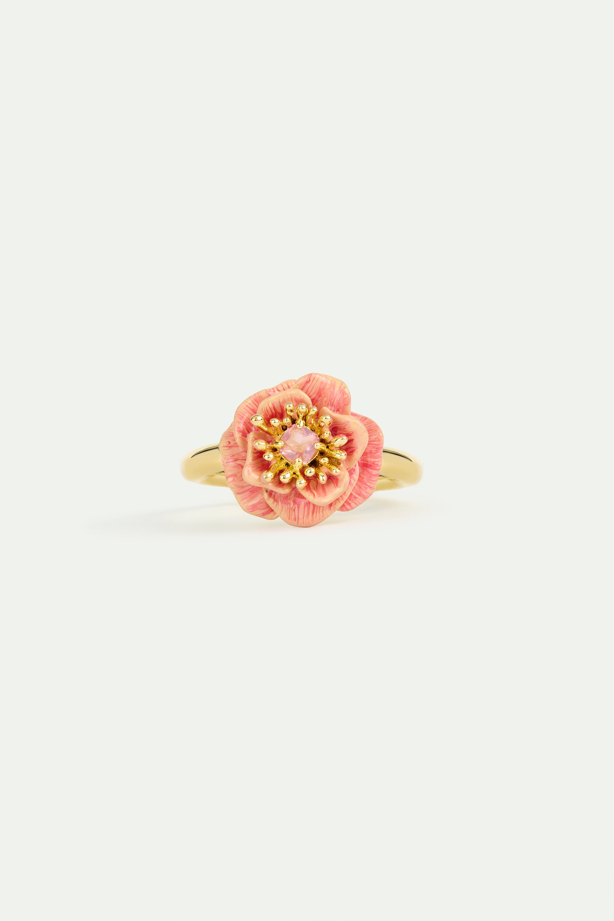 Bague ajustable anémone rose