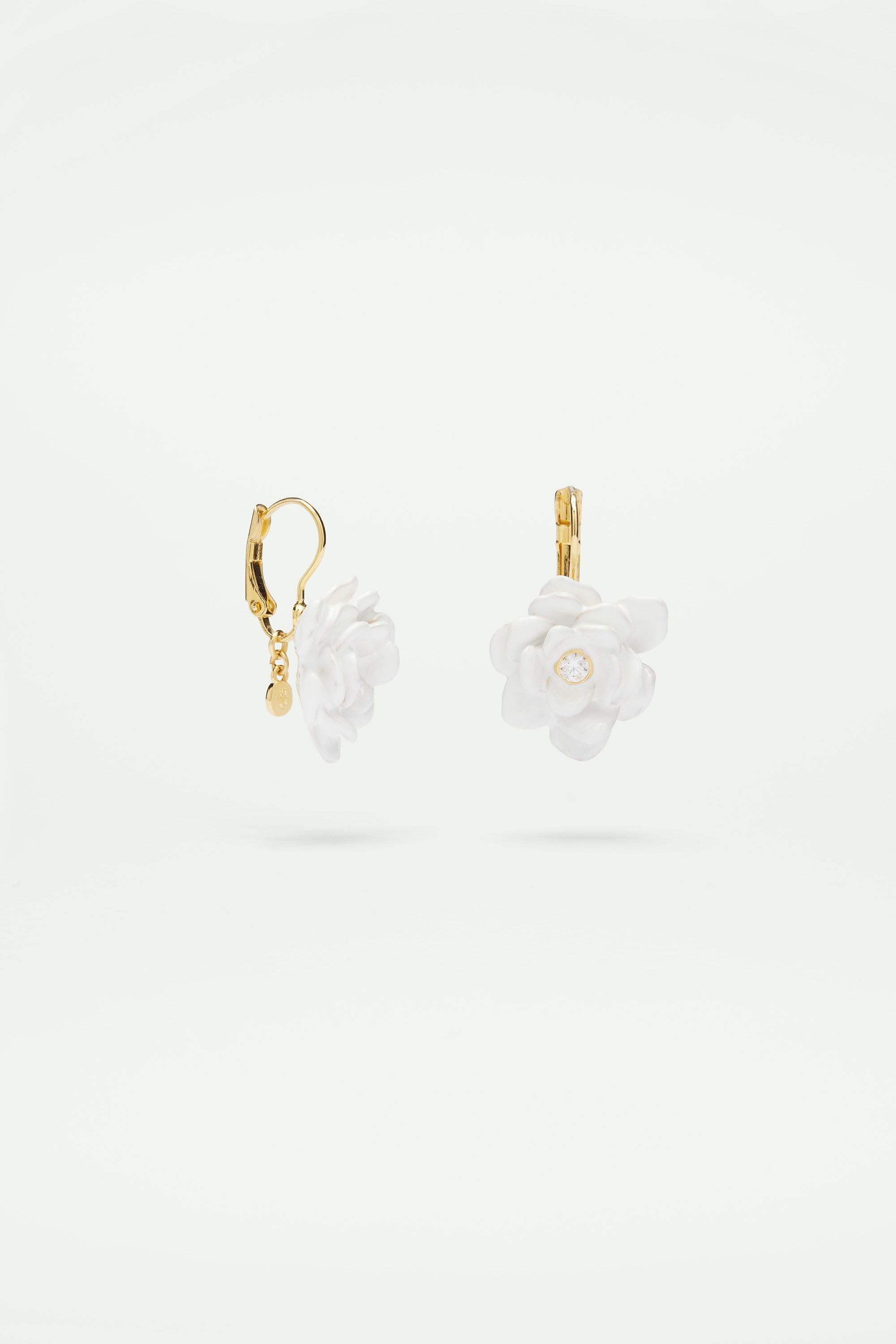 Gardenia and cut stone sleeper earrings