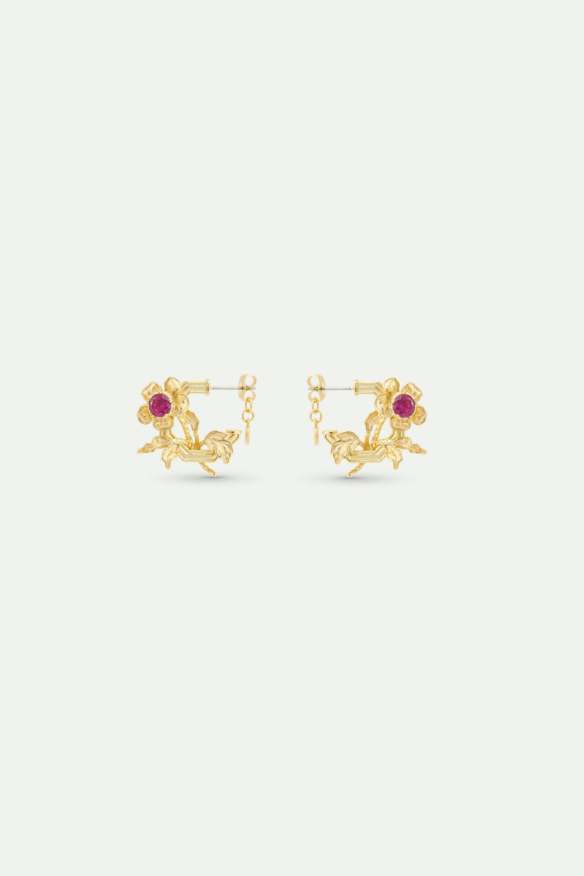 Boucles d'oreilles anémone dorée et cristal rose