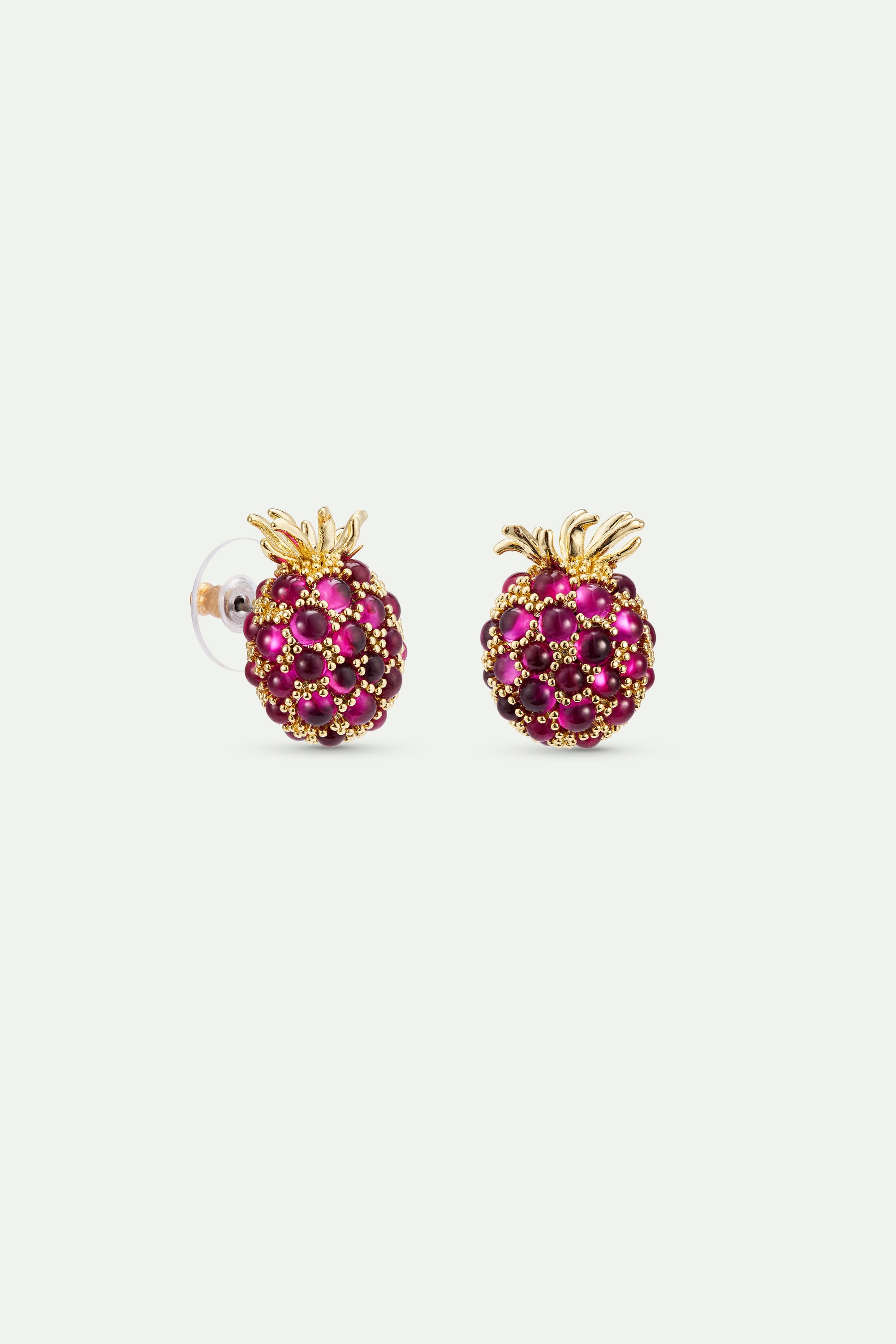 Boucles d'oreilles framboise et perles dorées