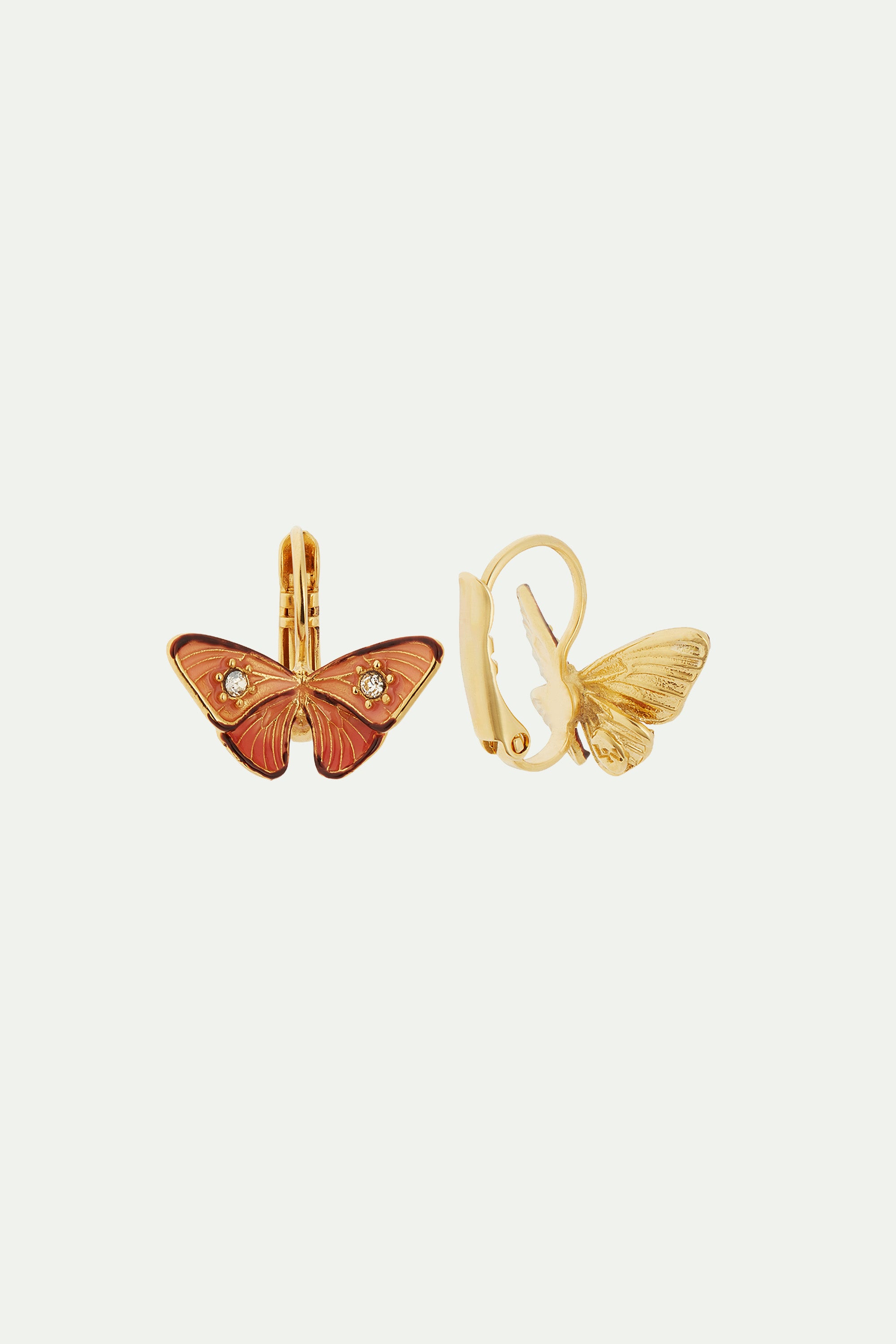 Enamelled butterfly and stone sleeper earrings