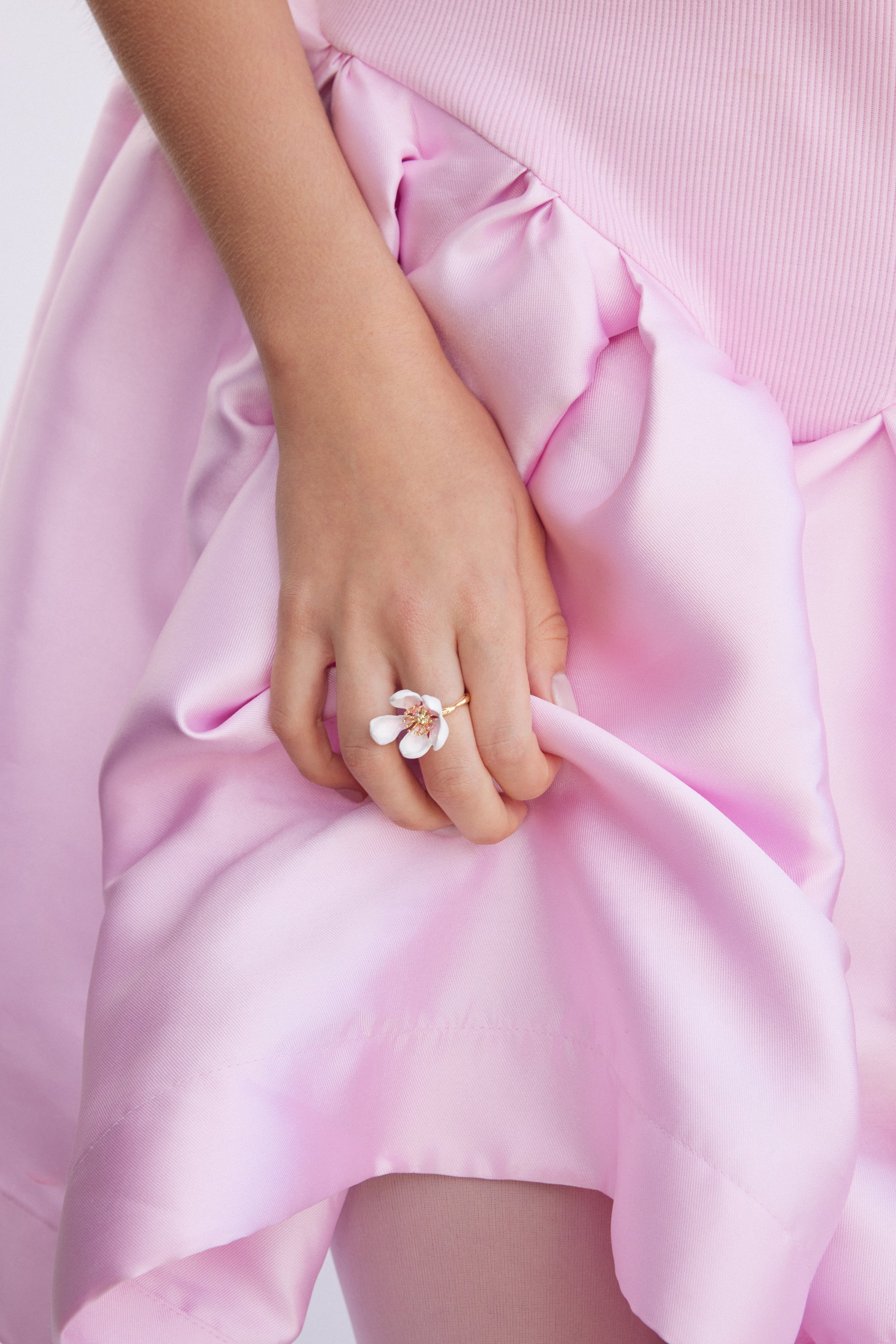 Japanese white cherry blossom and petals adjustable ring