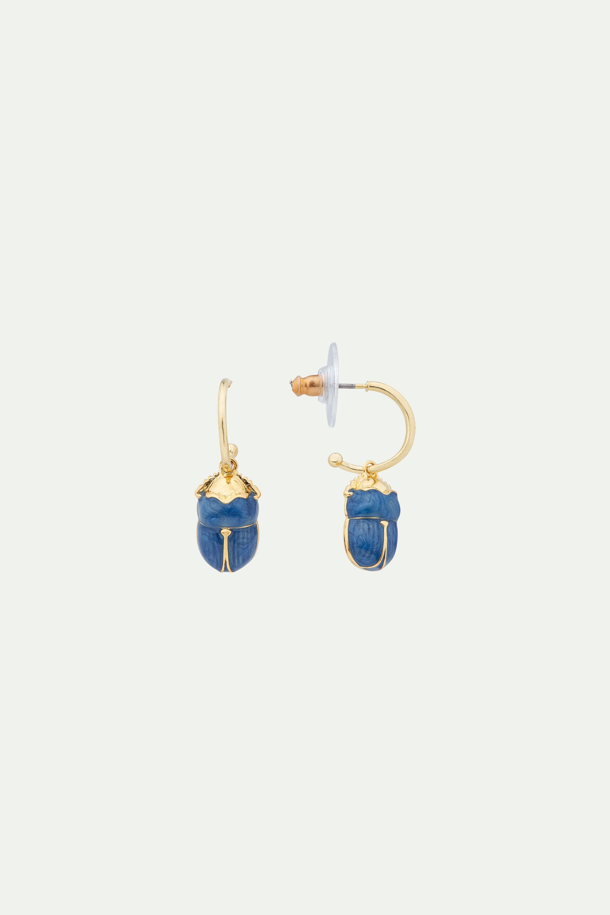 Blue scarab beetle hoop earrings