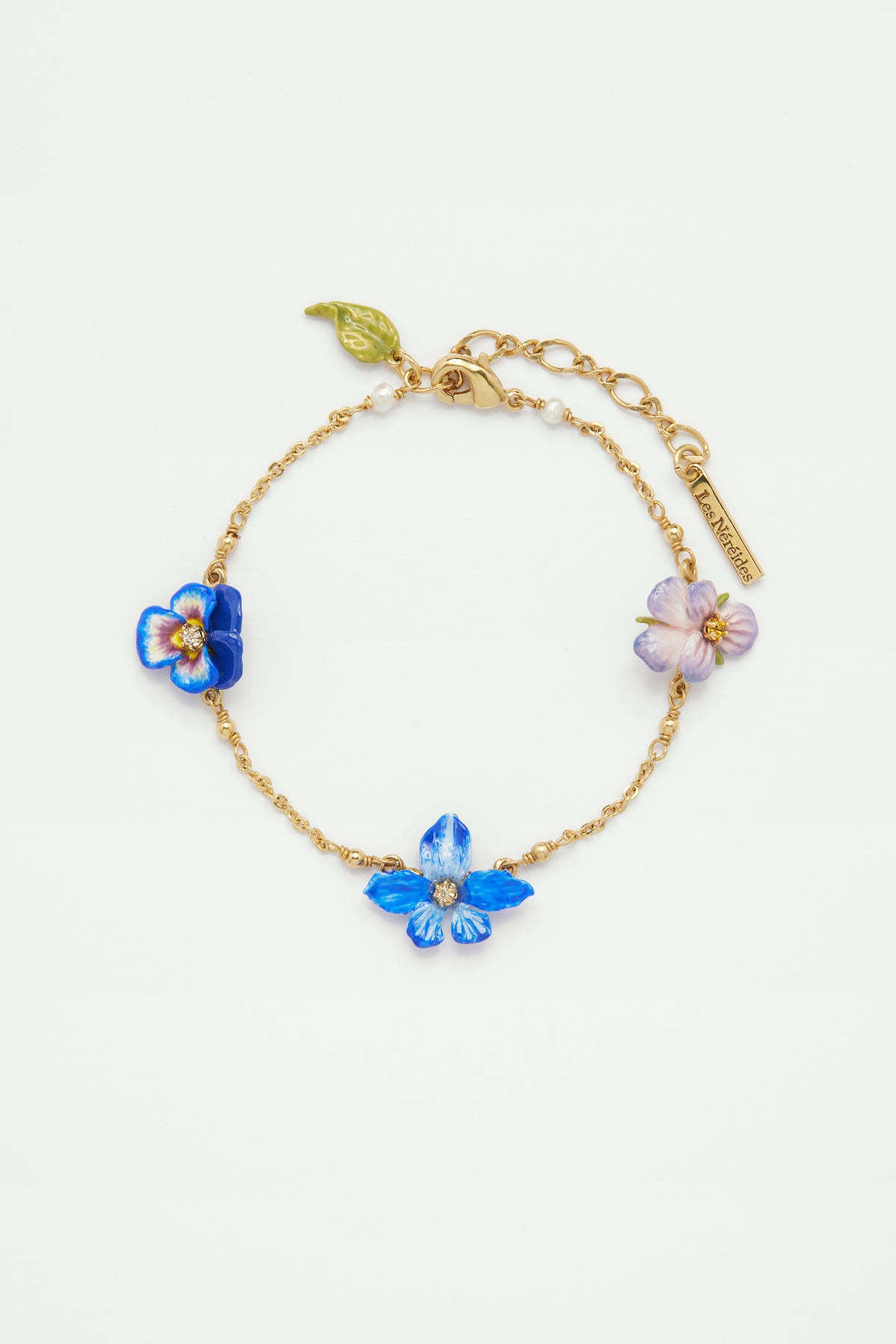 Violet and pansy thin link chain bracelet