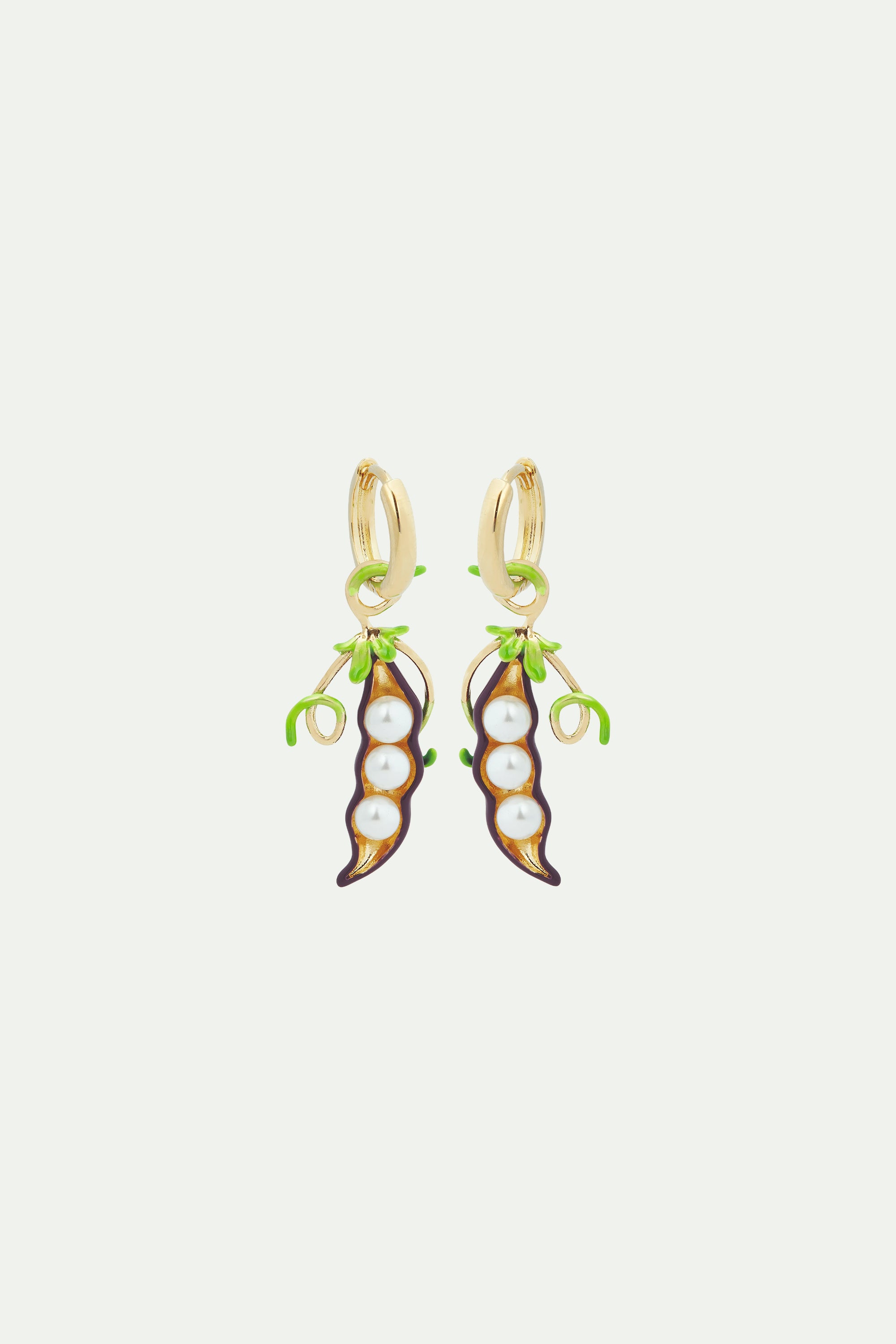 Peas and mother-of-pearl post hoop earrings