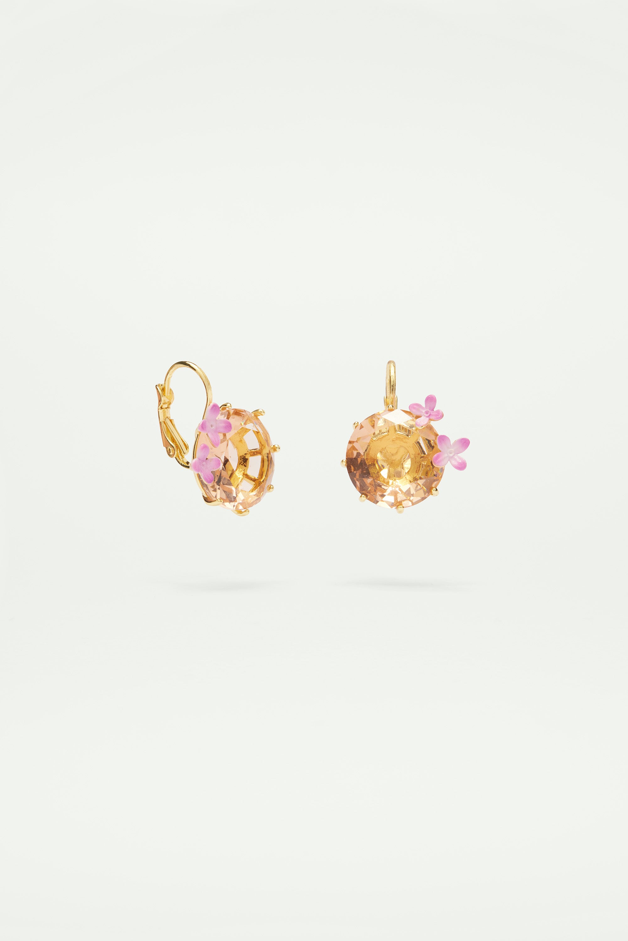 Apricot pink diamantine round stone sleeper earrings