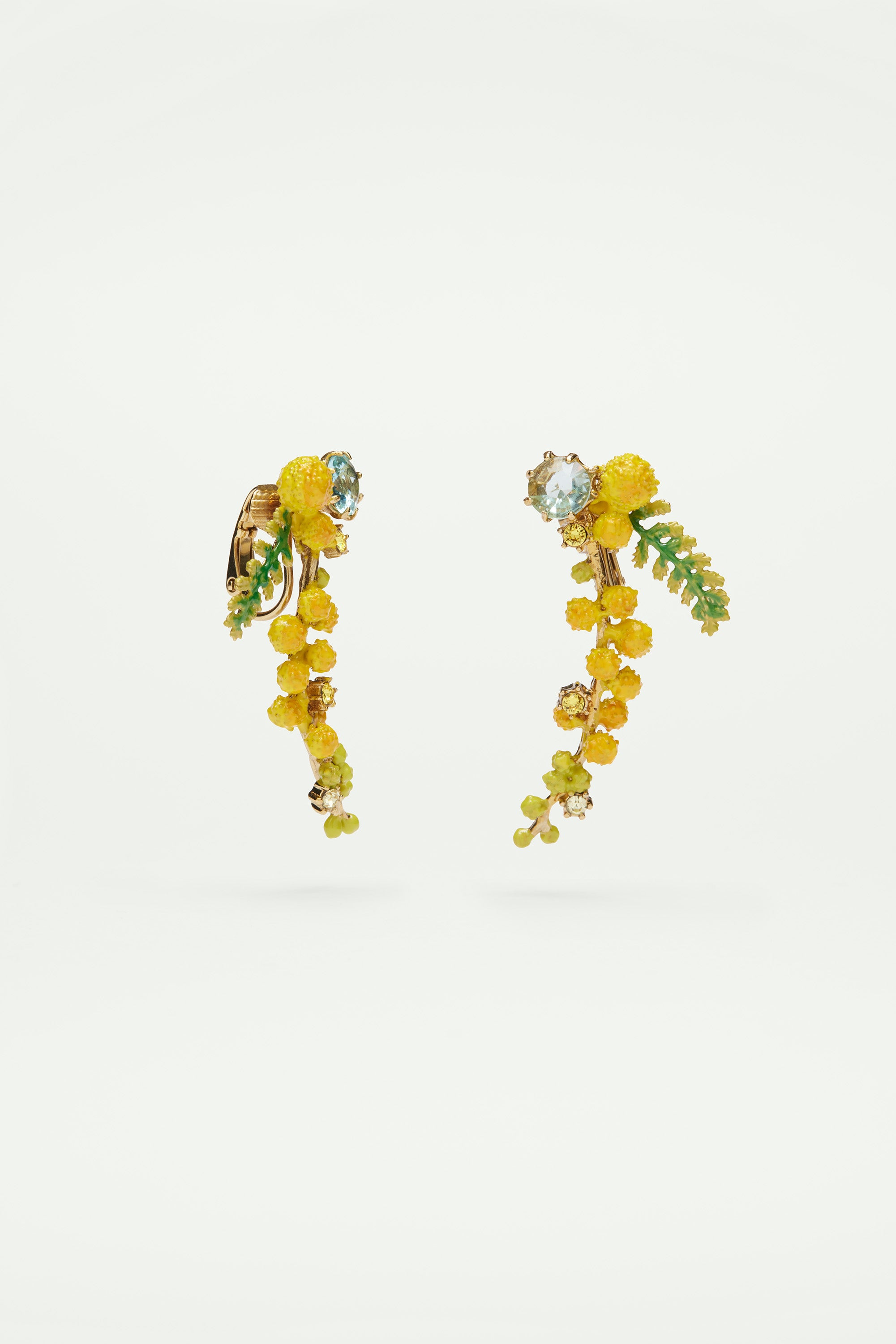 Mimosa branch and fern Clip on earrings