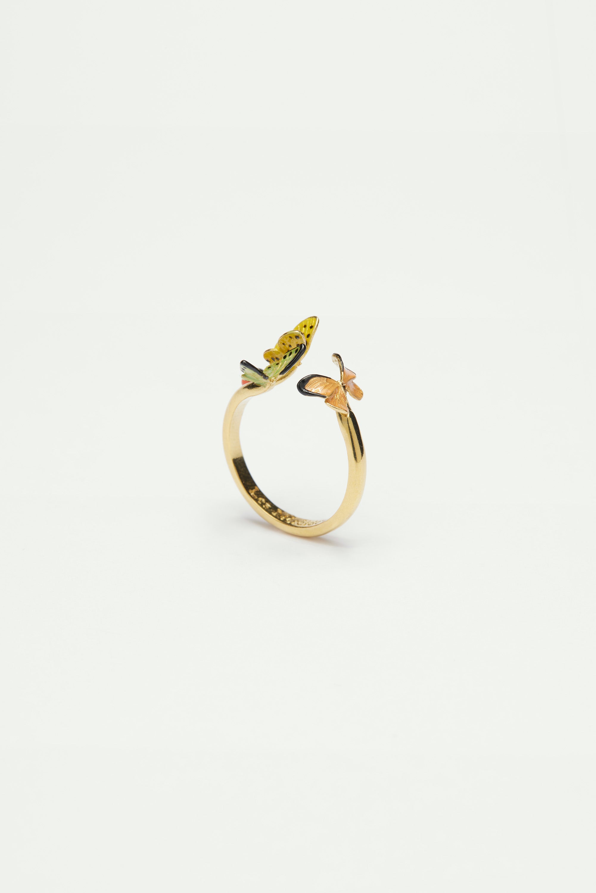 Bague ajustable papillons colorés et cocinelle