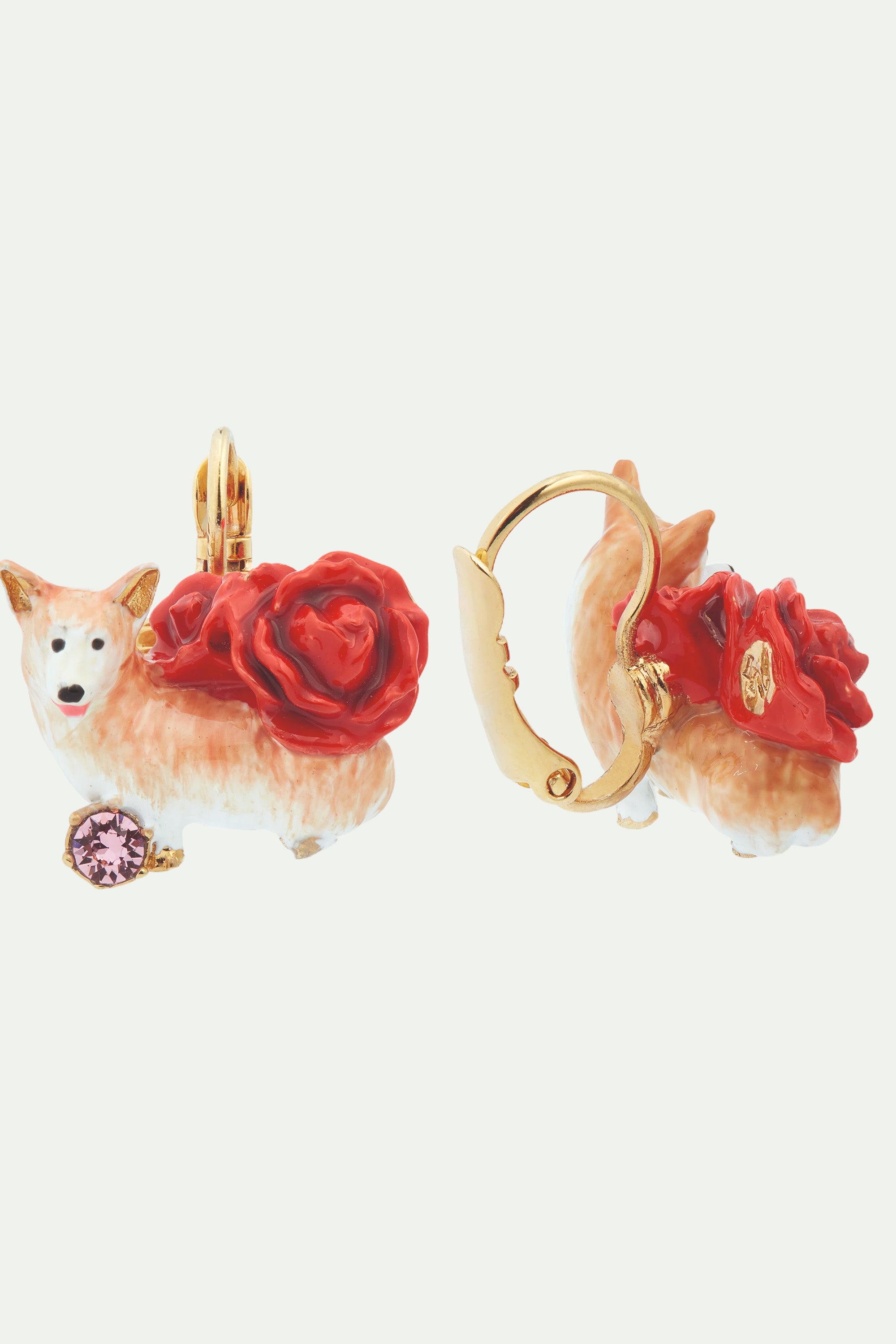 Corgi and red roses sleeper earrings