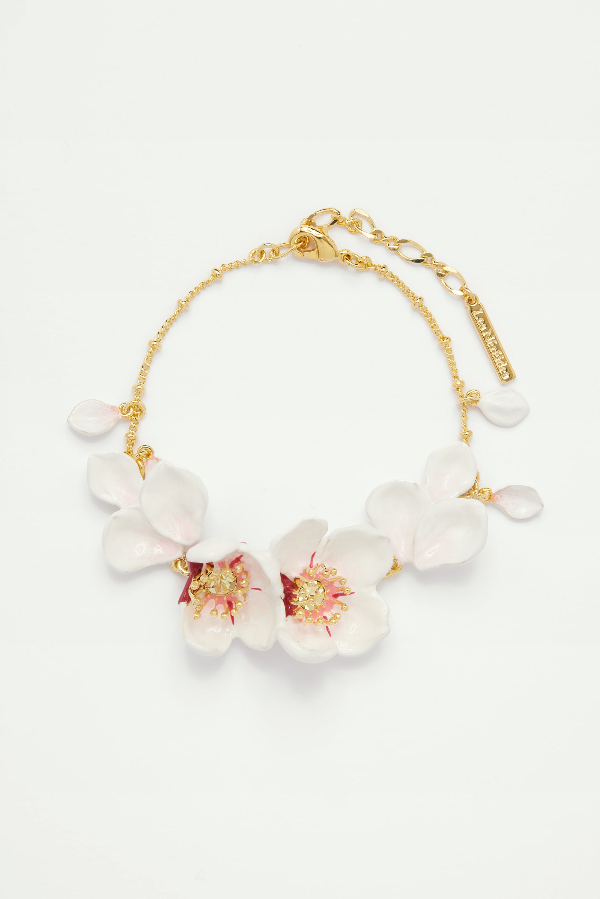 Pulsera Fina Flores blancas de Japón y pétalos