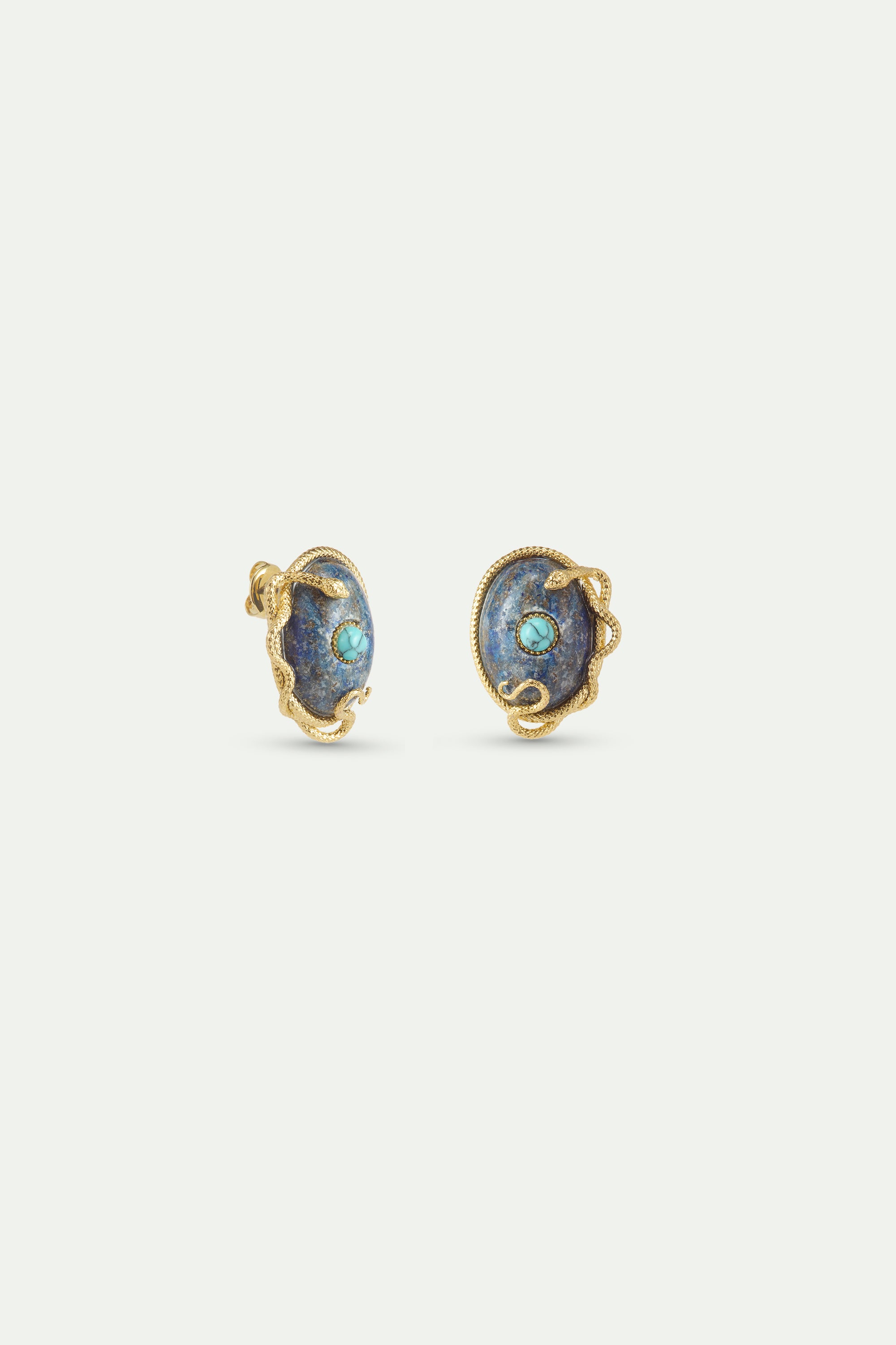 Boucles d'oreille lapis-lazuli et turquoise, serpent doré
