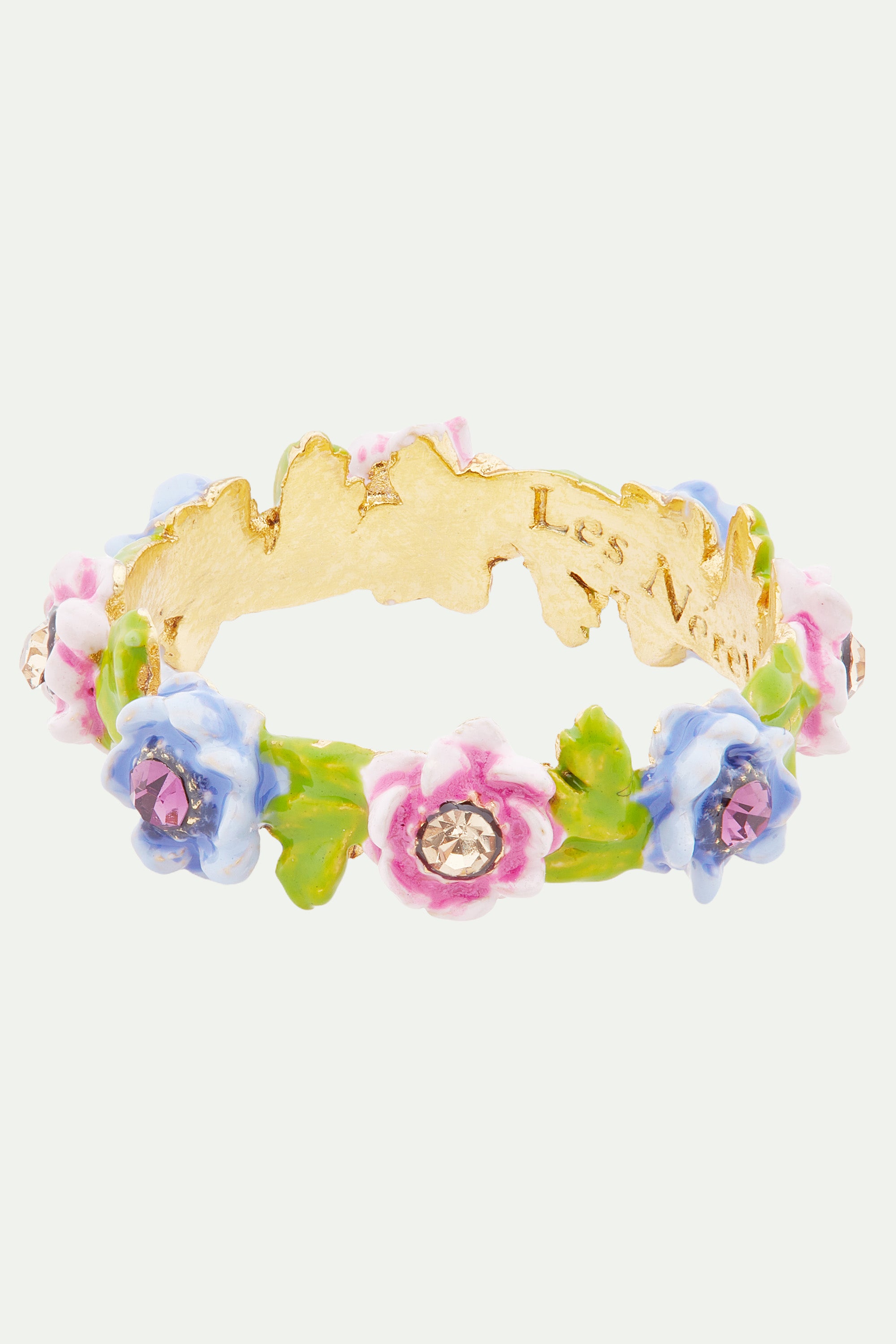 Pink and blue flower crown ring