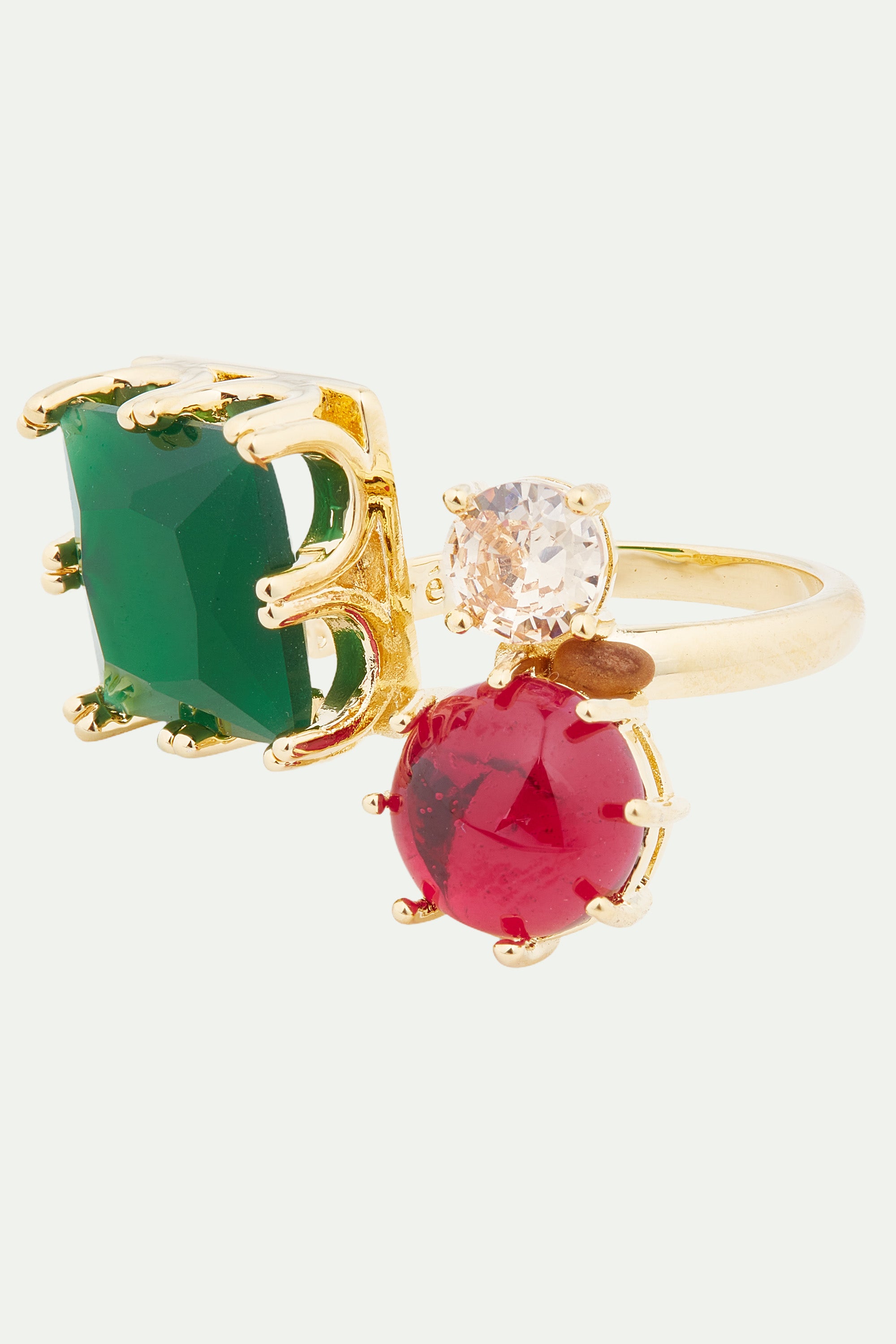 Green and red stones you and me ajustable ring