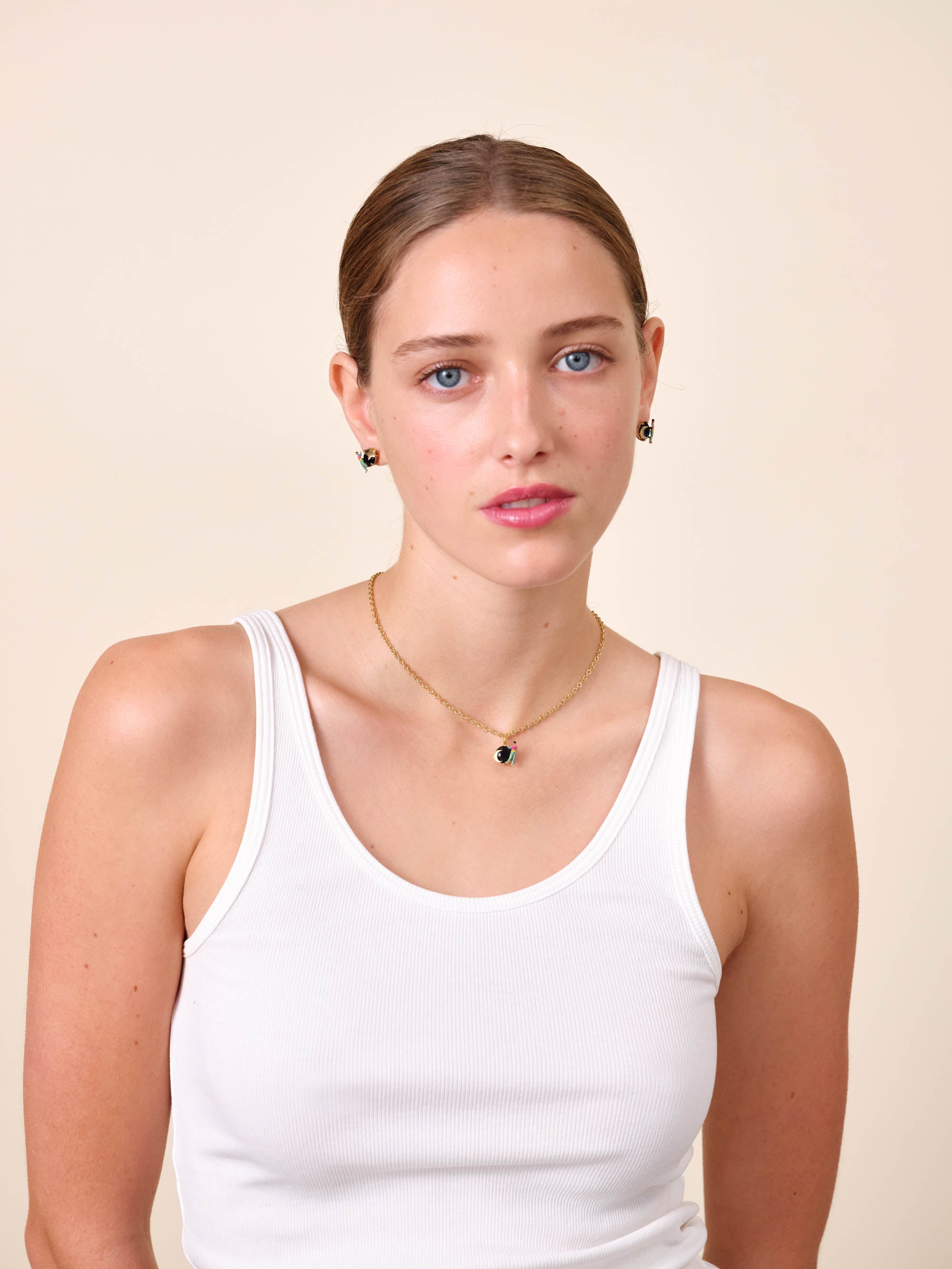 Cut glass stone, moon and character pendant necklace