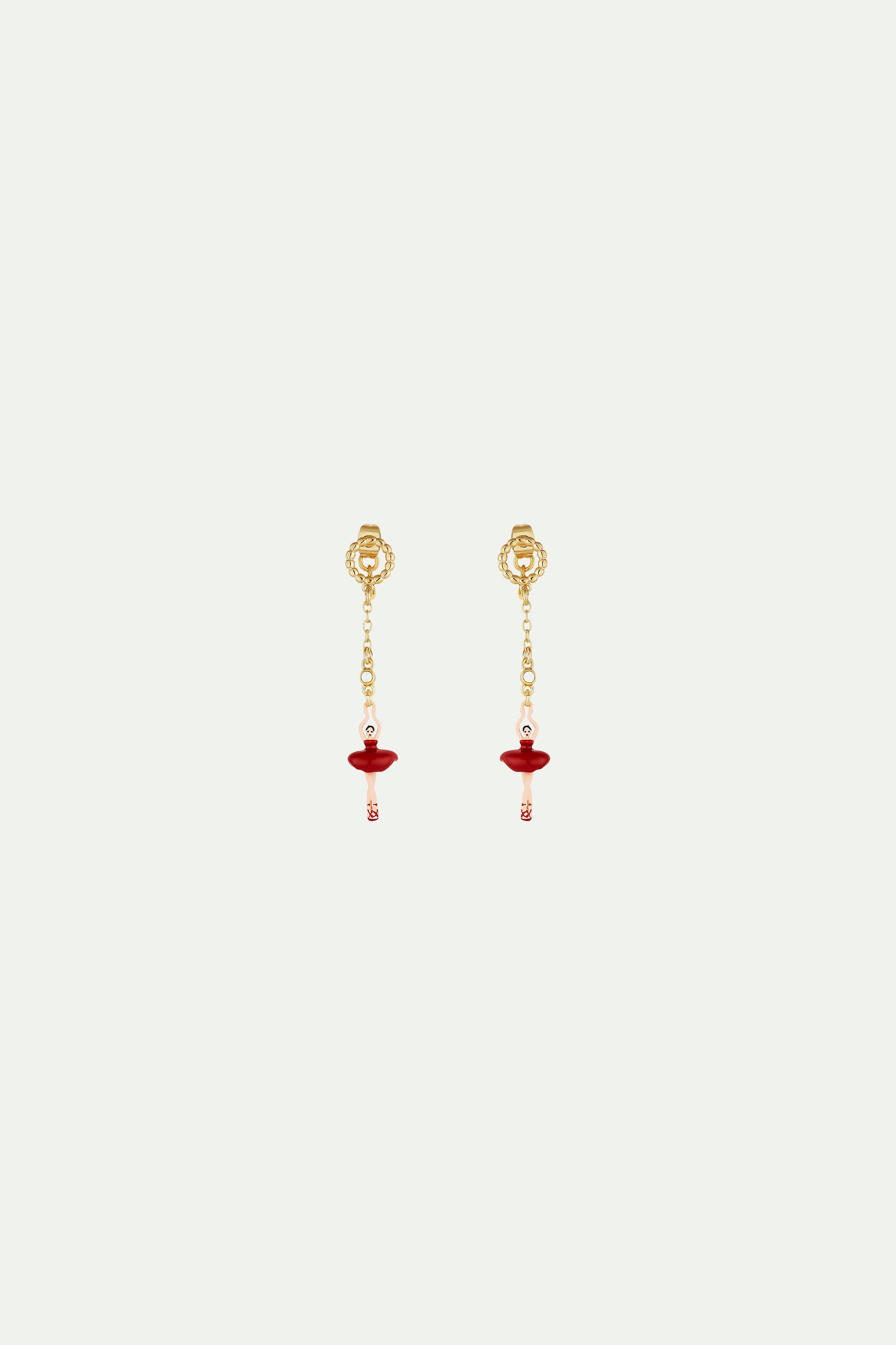 Boucles d'oreilles anneau perlé et mini ballerine en tutu rouge