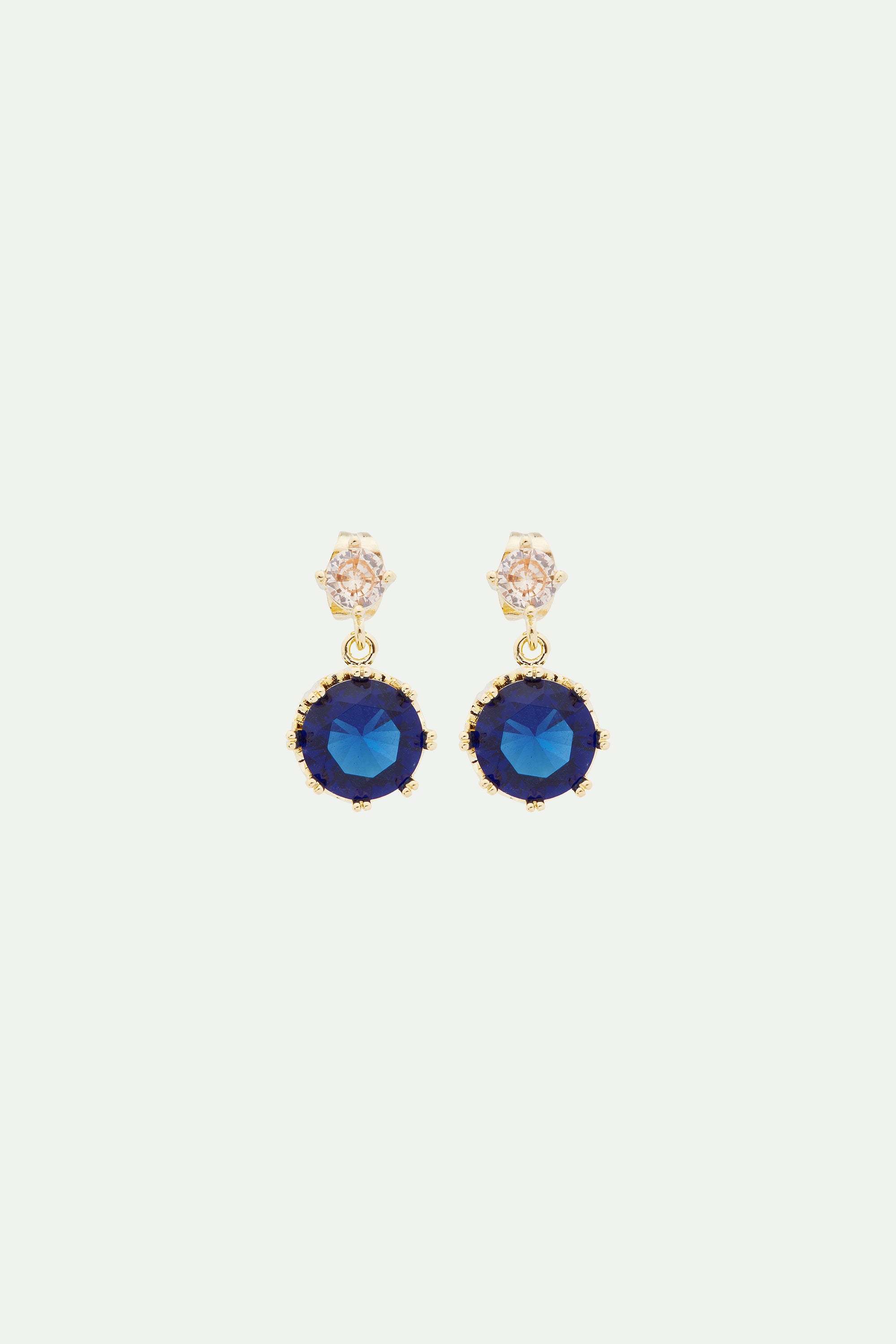 Blue round stone post earrings