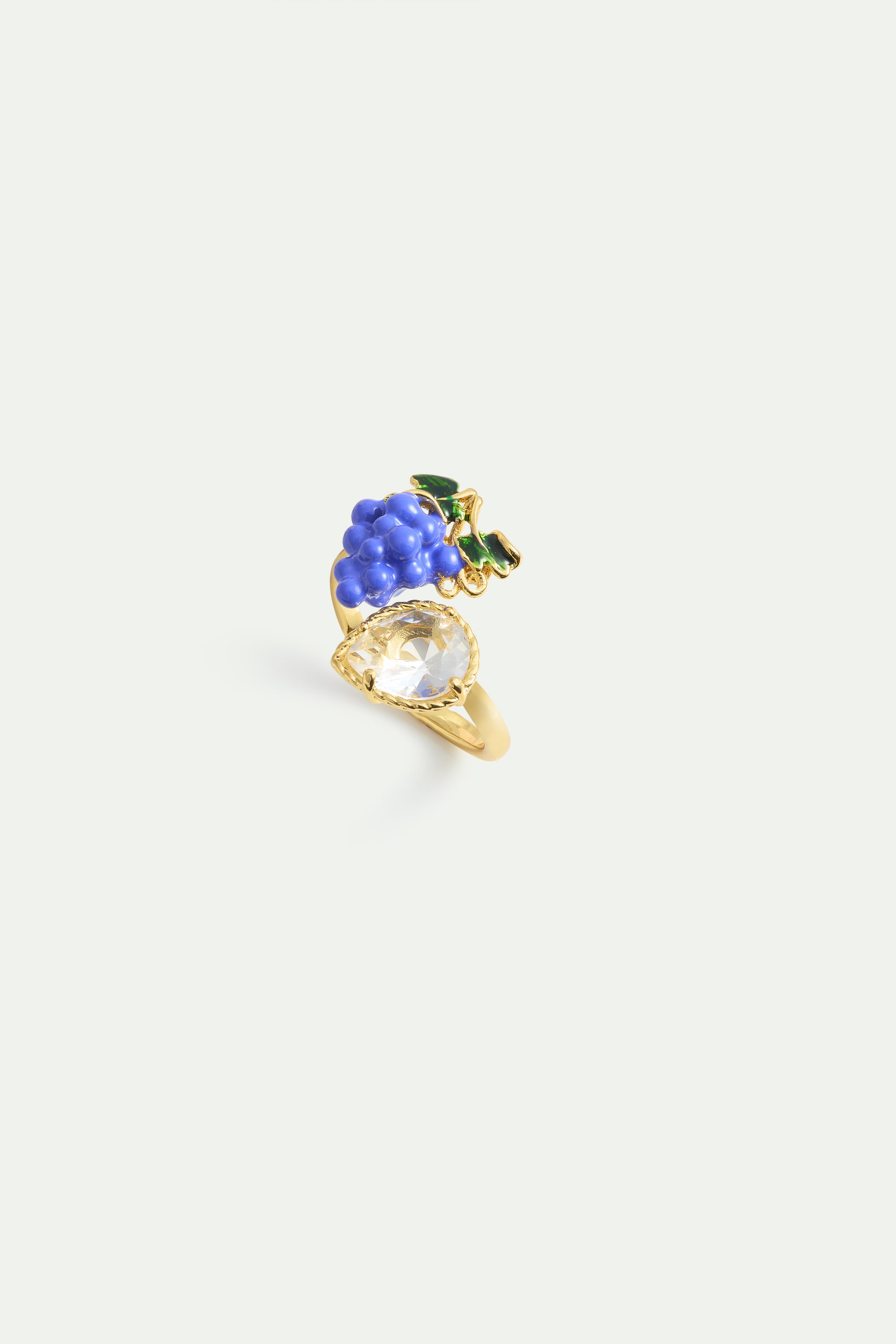 Bague ajustable raisins et pierre facettée blanche