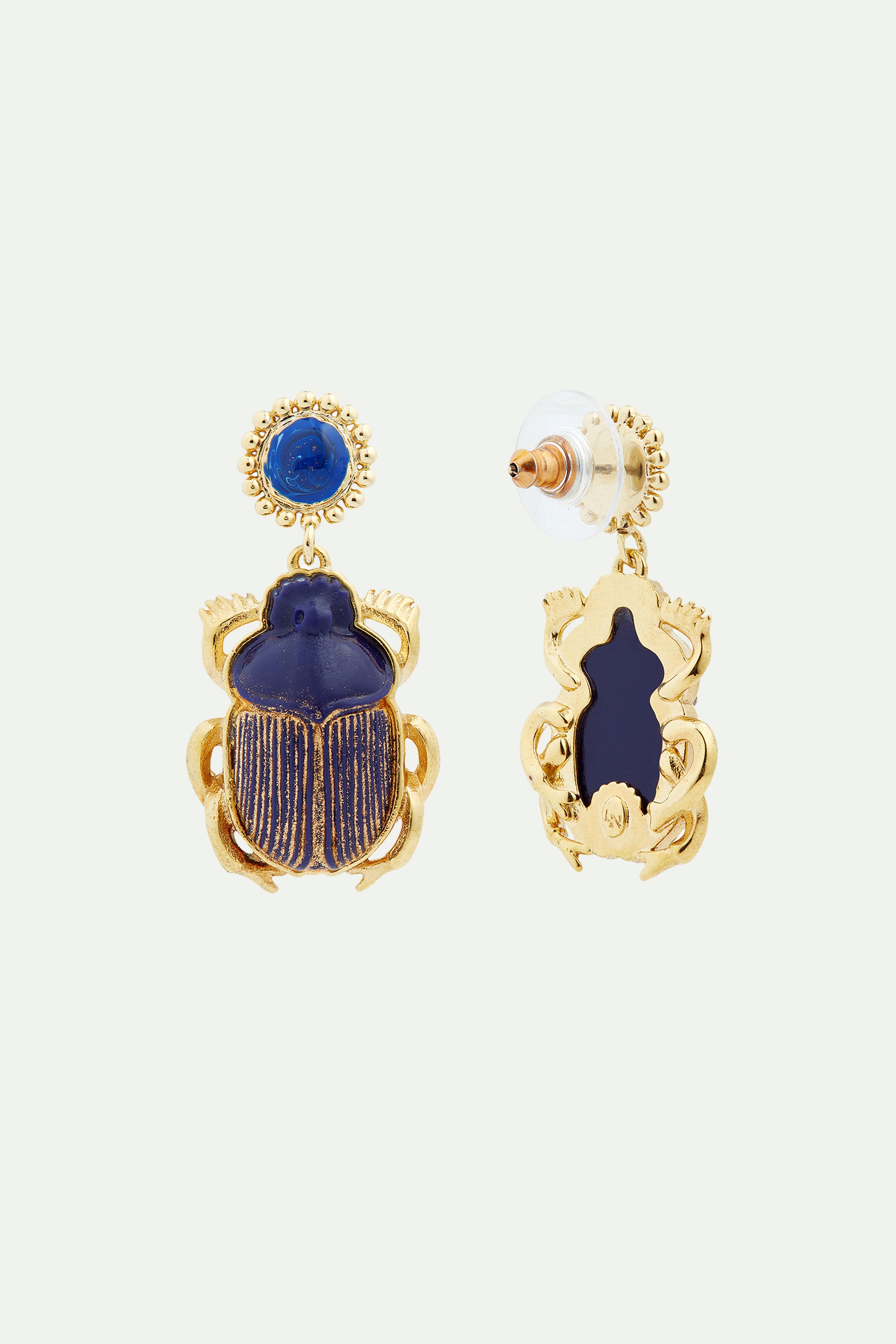 Sacred egyptian blue scarab post beetle earrings