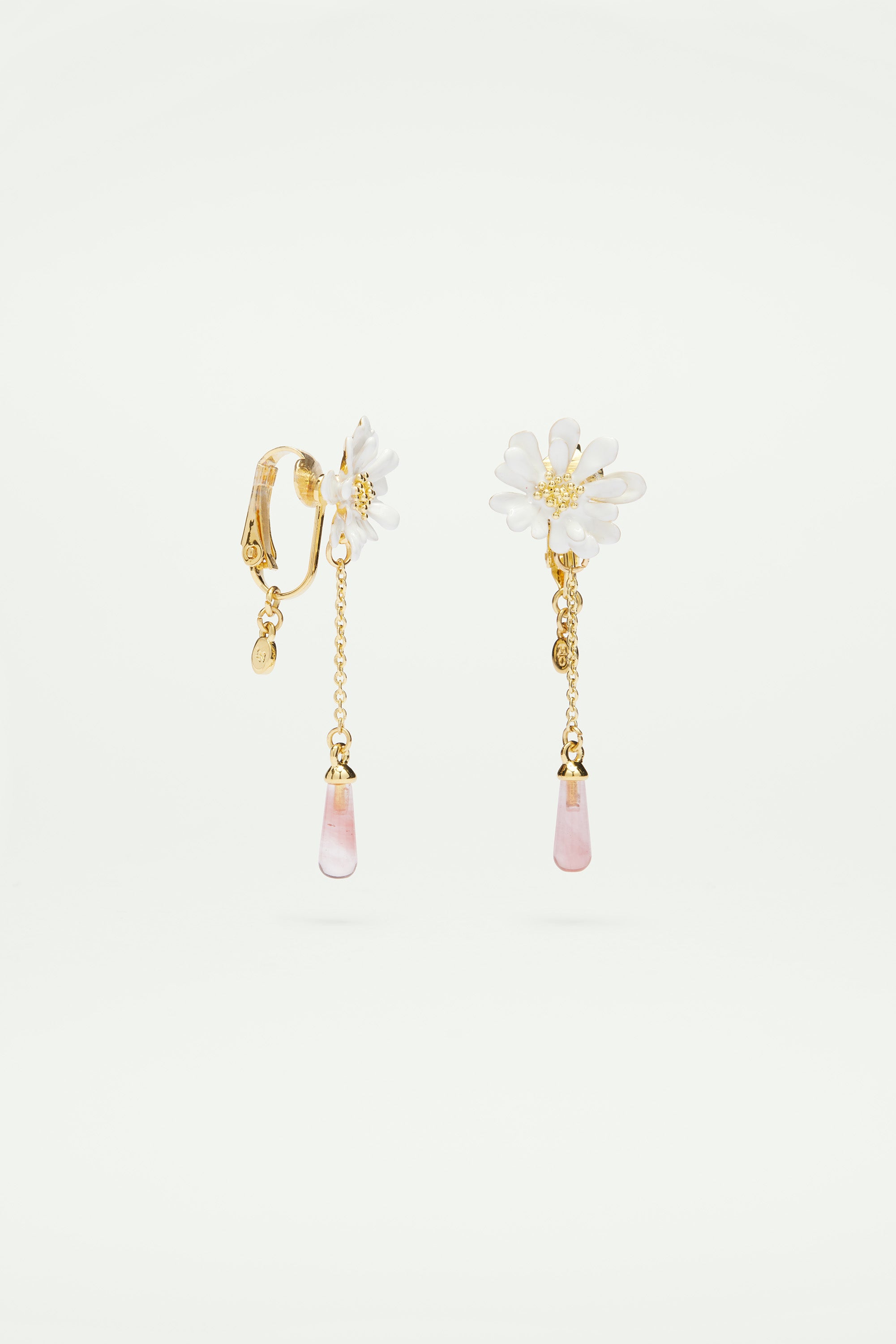 White flower and pink pearl post earrings