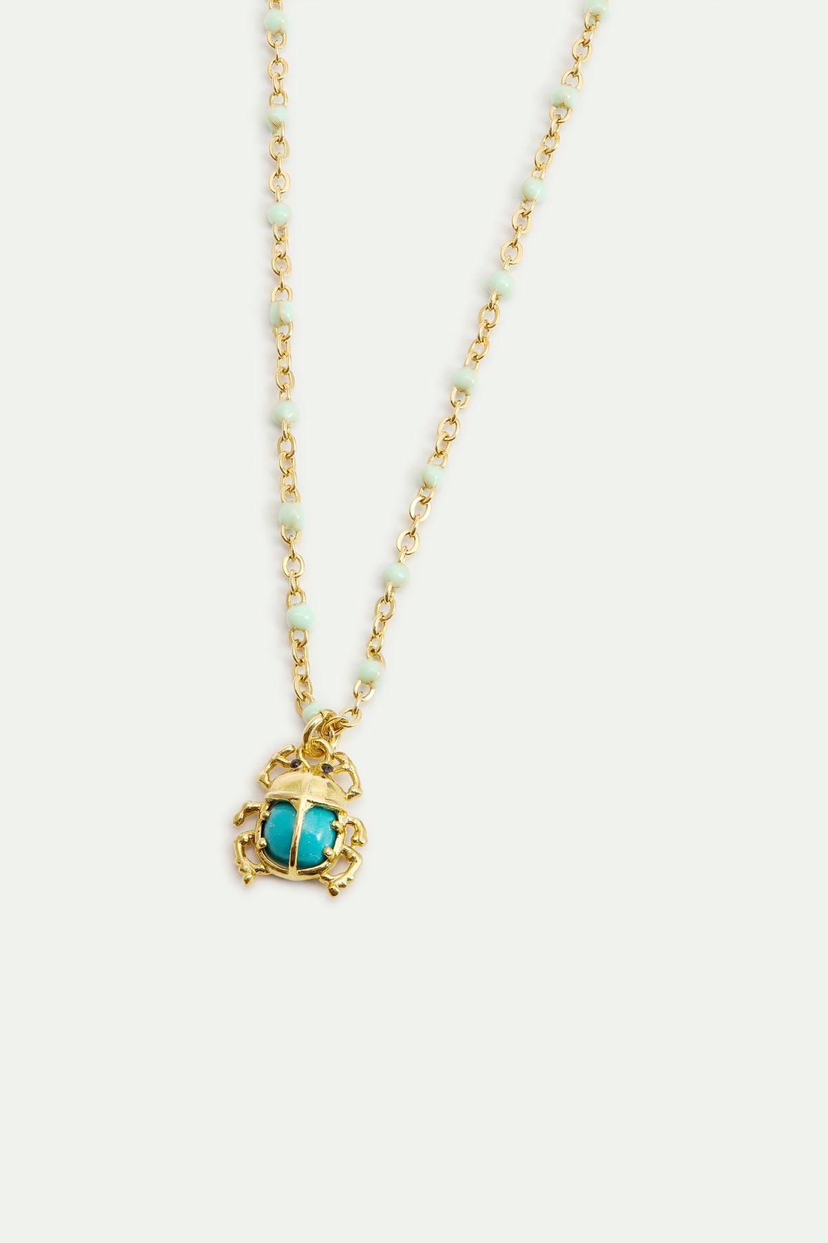 Collier pendentif Scarabée turquoise et doré