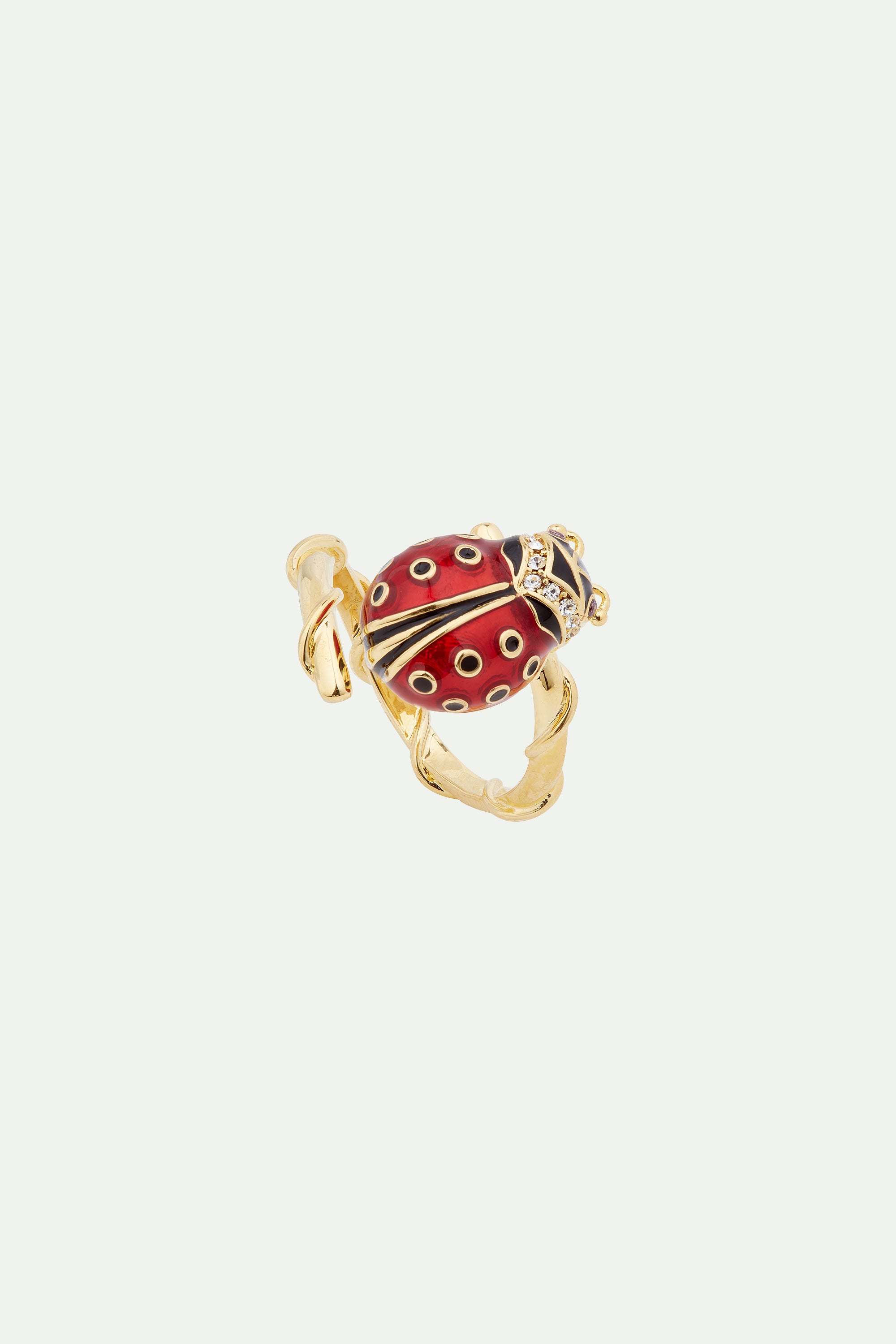 Ladybird and faceted crystal adjustable ring