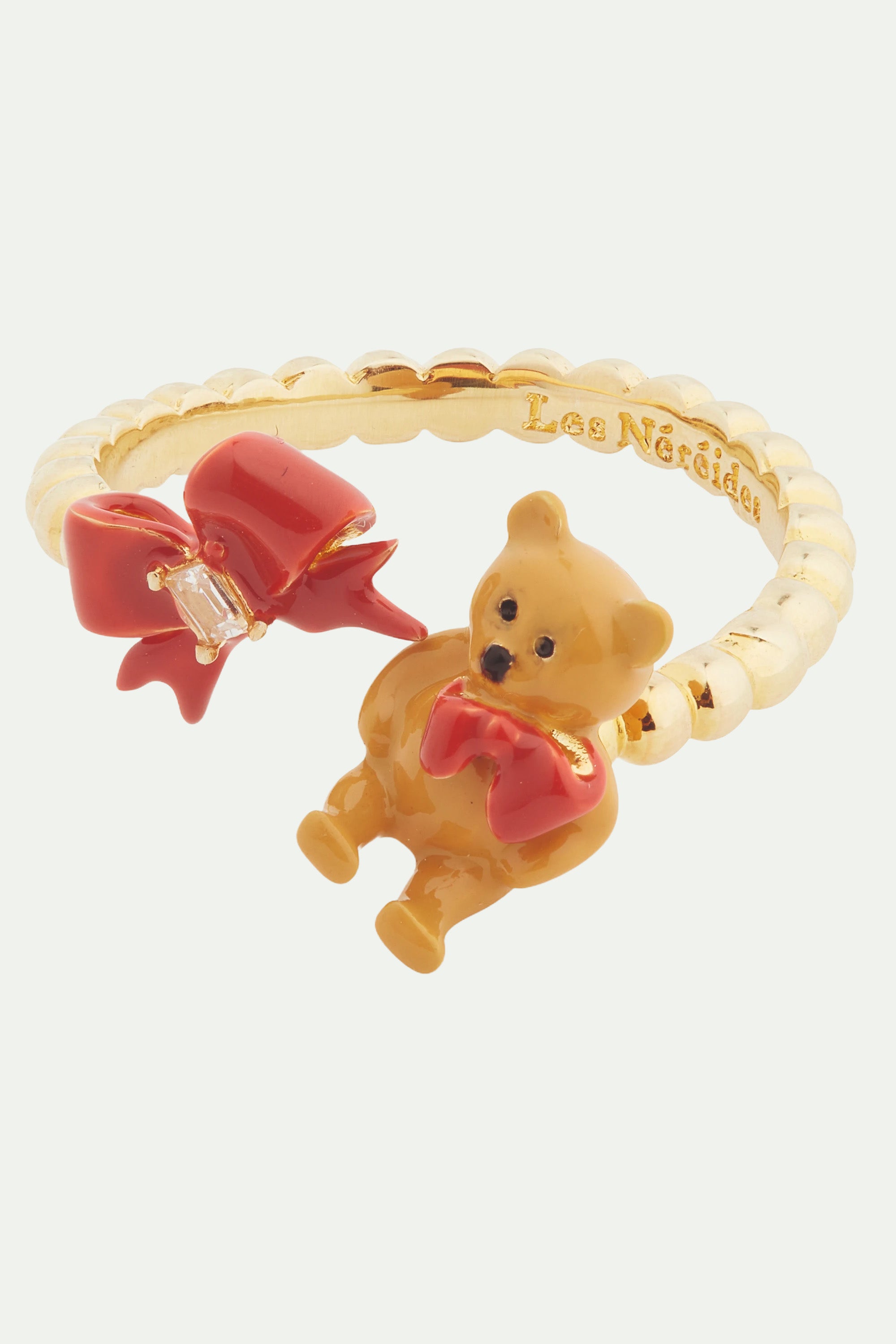 Teddy bear and bow adjustable me and you ring 