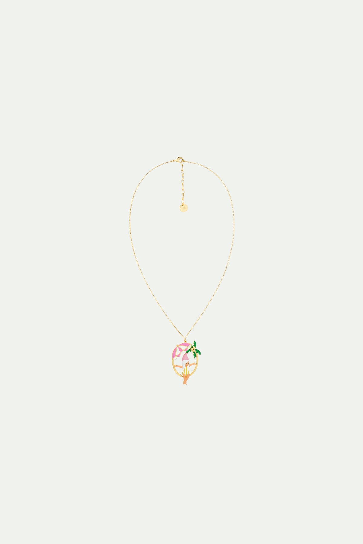 Collier pendentif naine, parasol et palmier