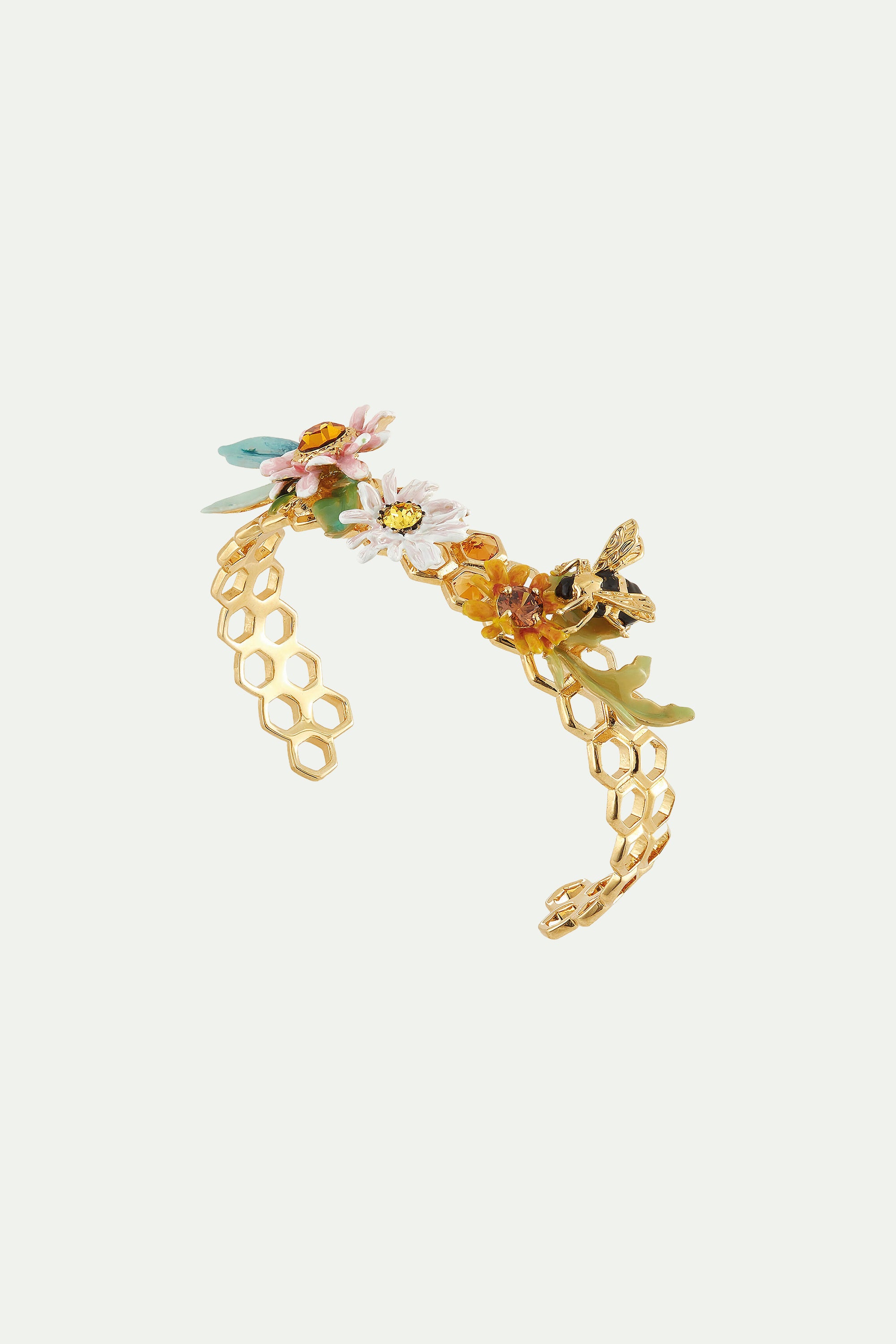 Flowers and honeycombs bangle bracelet