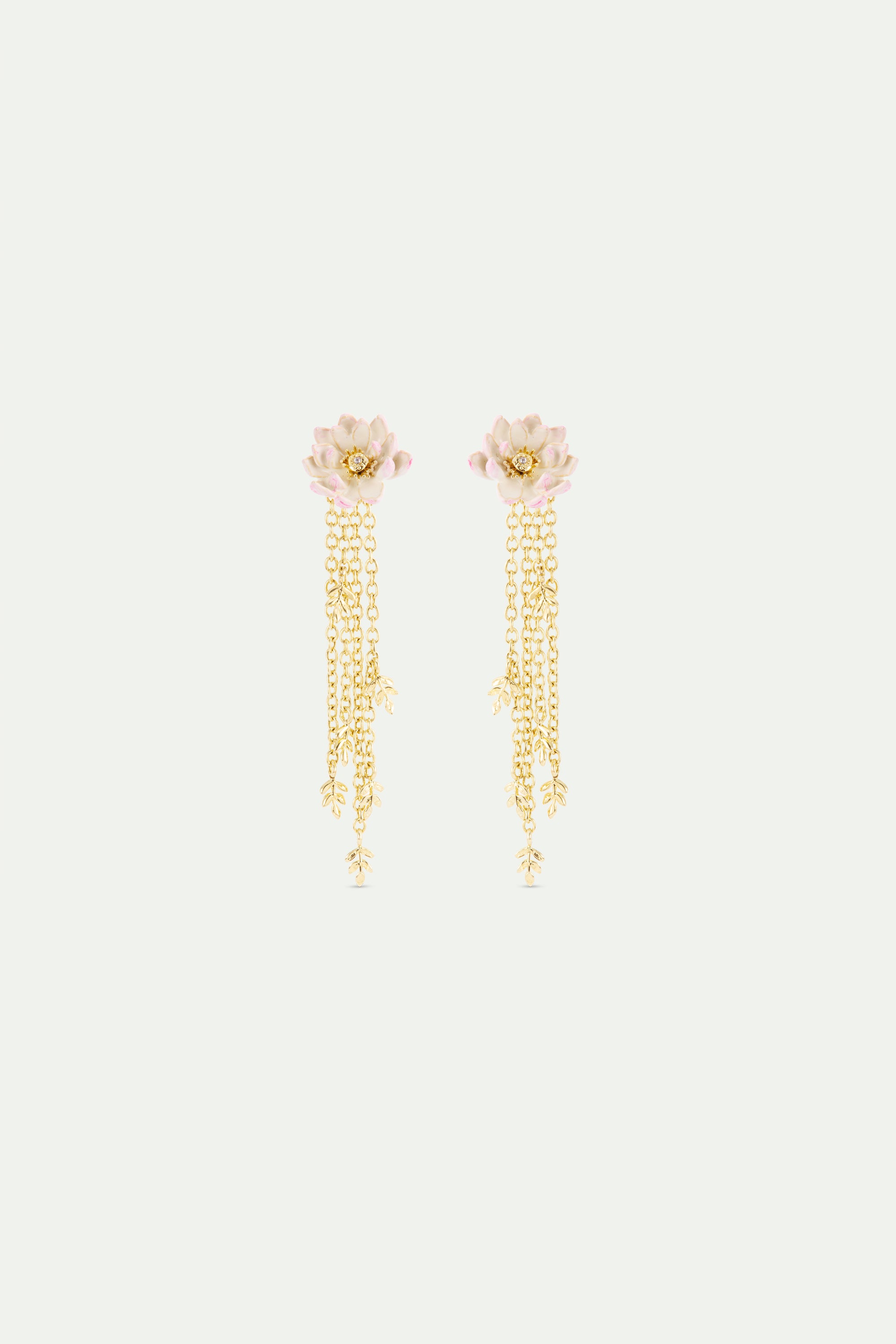 Boucles d’oreilles pendantes dorées nymphéa rose