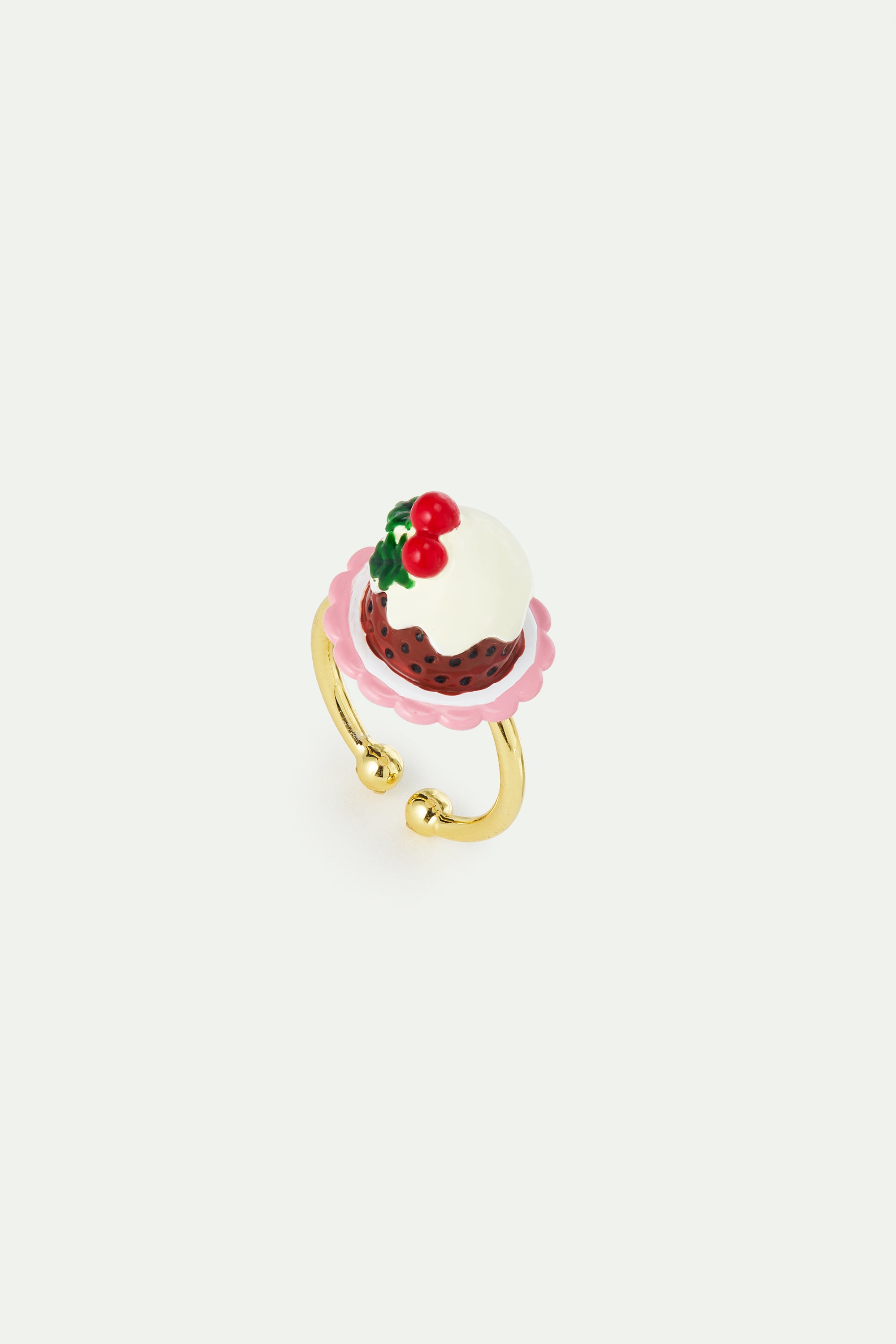 Bague ajustable pudding et perle de cristal facetté rouge