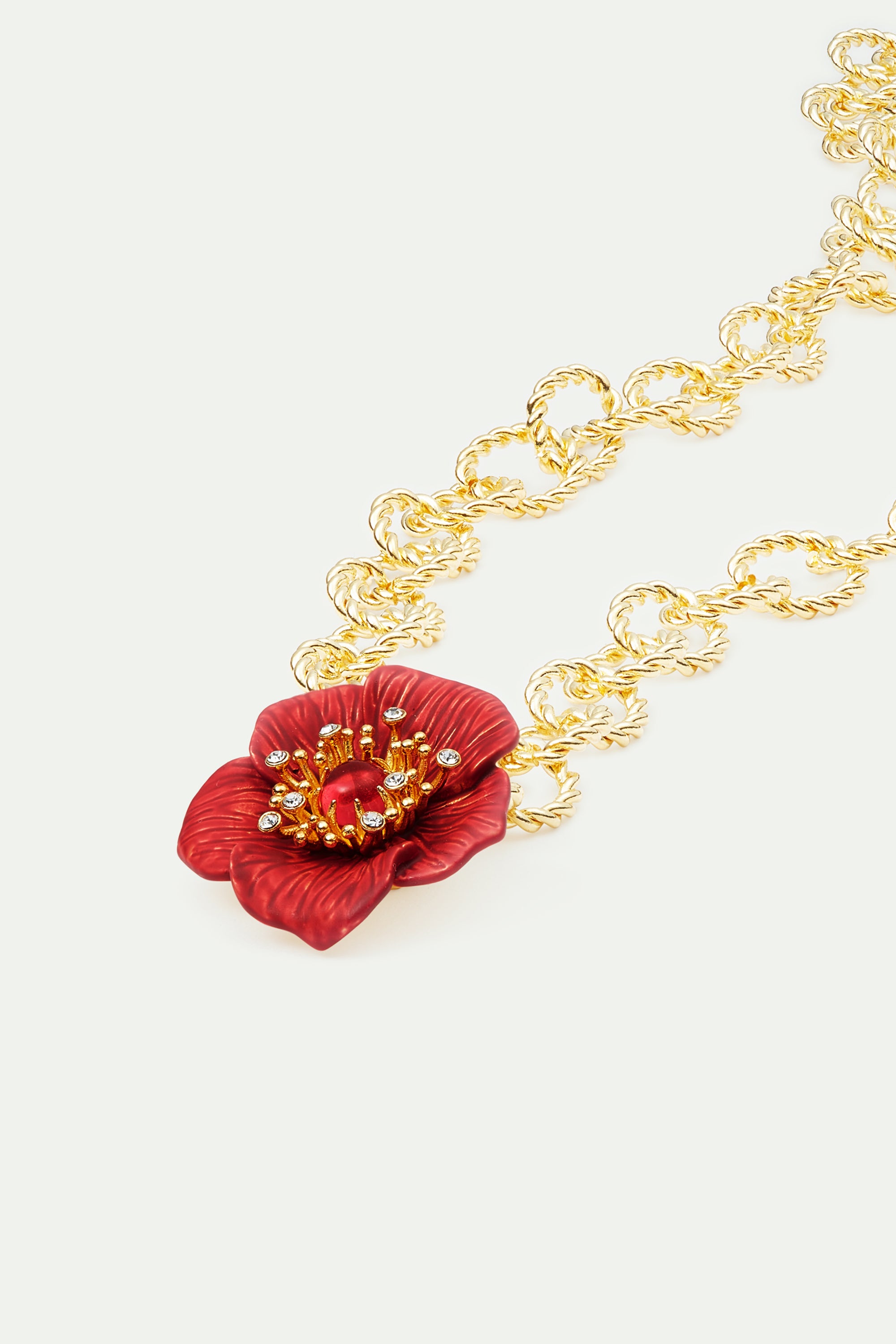 Collier pendentif fleur d'hellébore rouge
