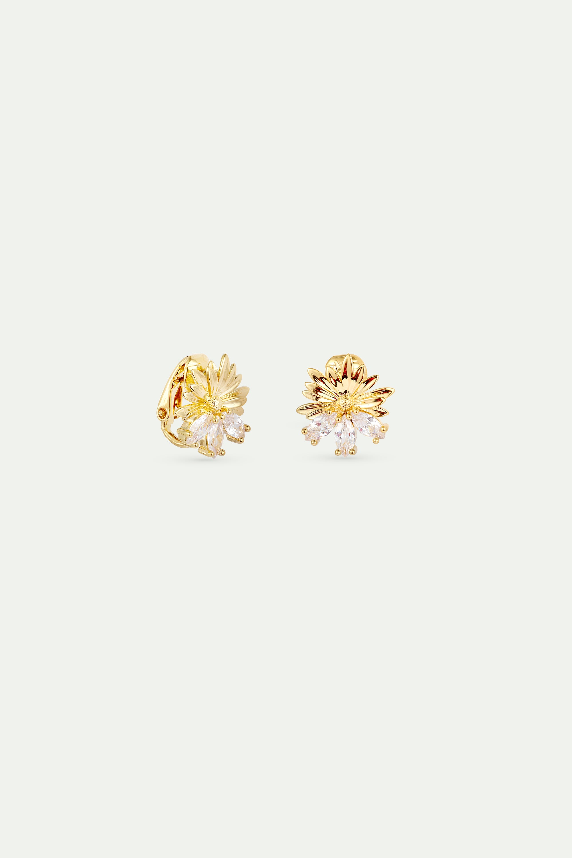 Boucles d'oreilles tiges dorées marguerite et pierres blanches