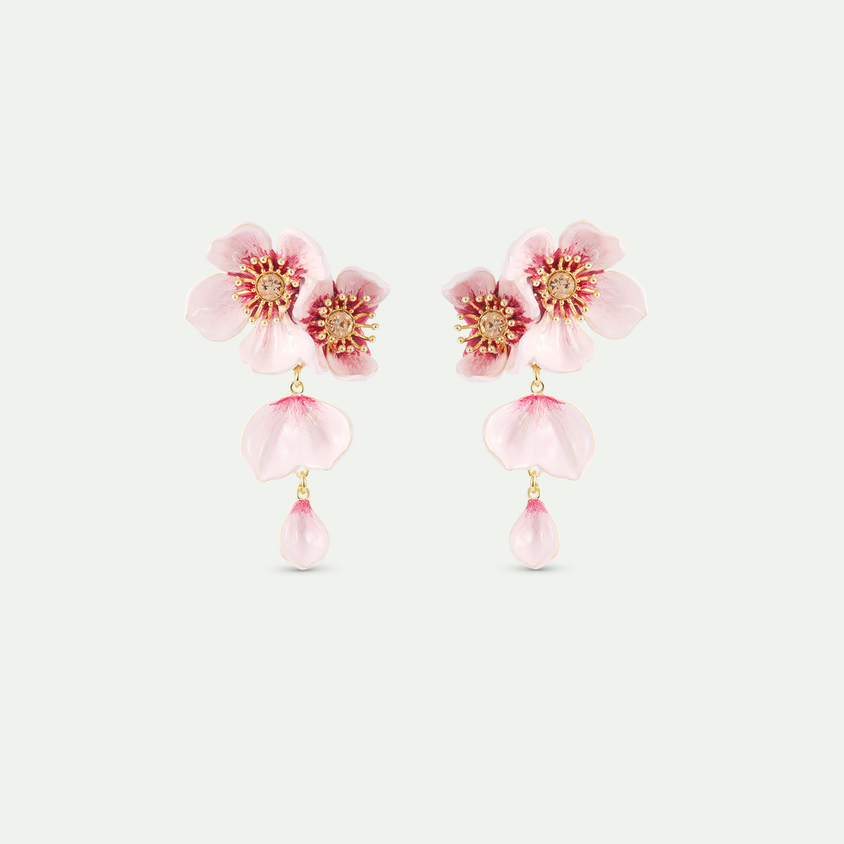 Dangle post earrings with pink cherry blossom