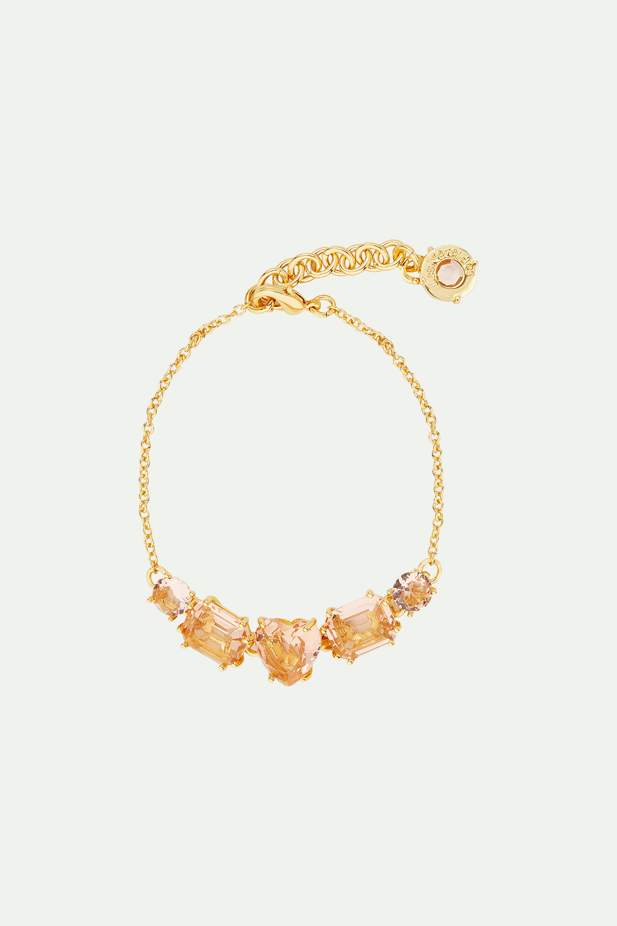 Apricot pink diamantine 5 stone fine bracelet 