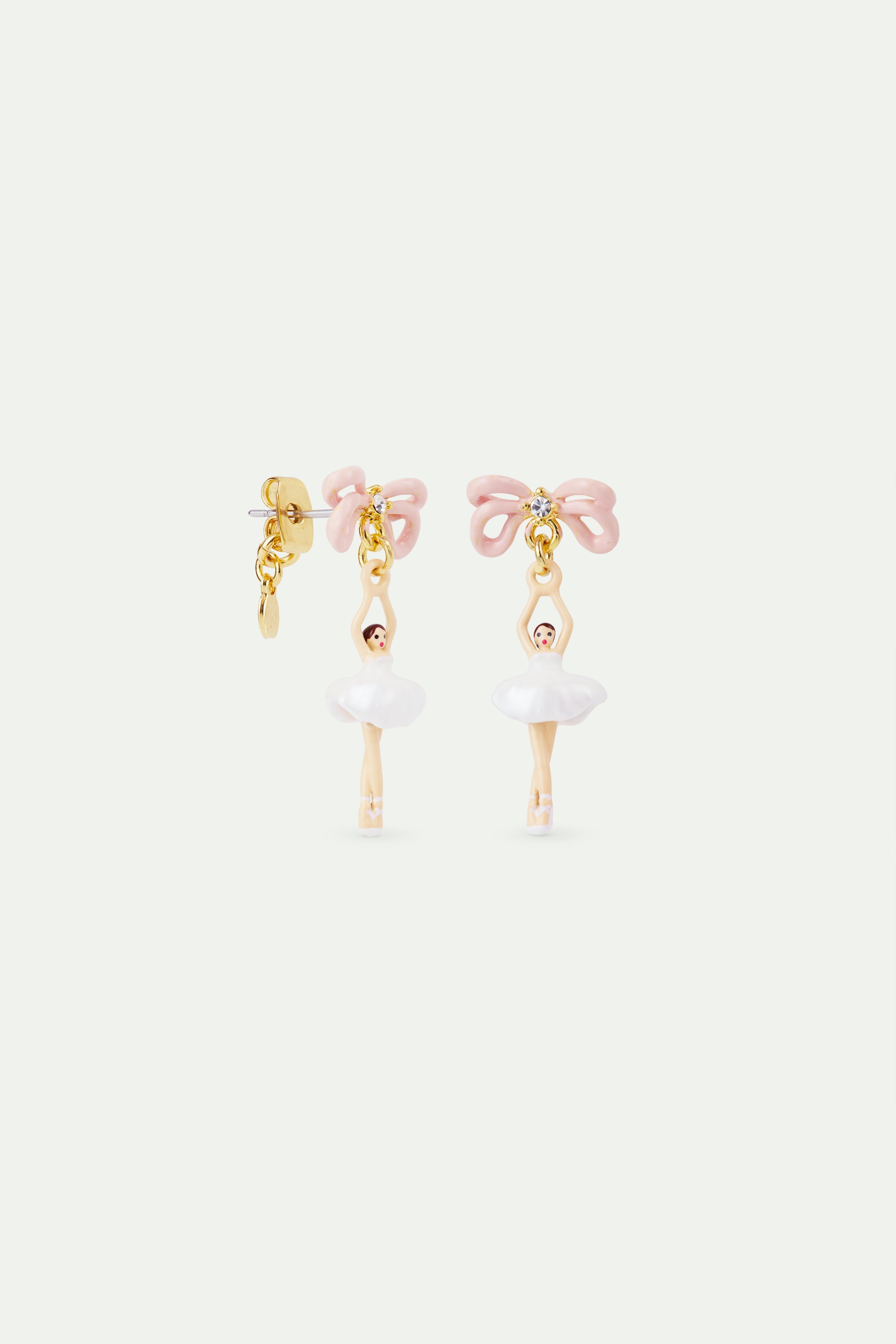 Boucles d'oreilles mini Ballerine en tutu blanc et nœud rose